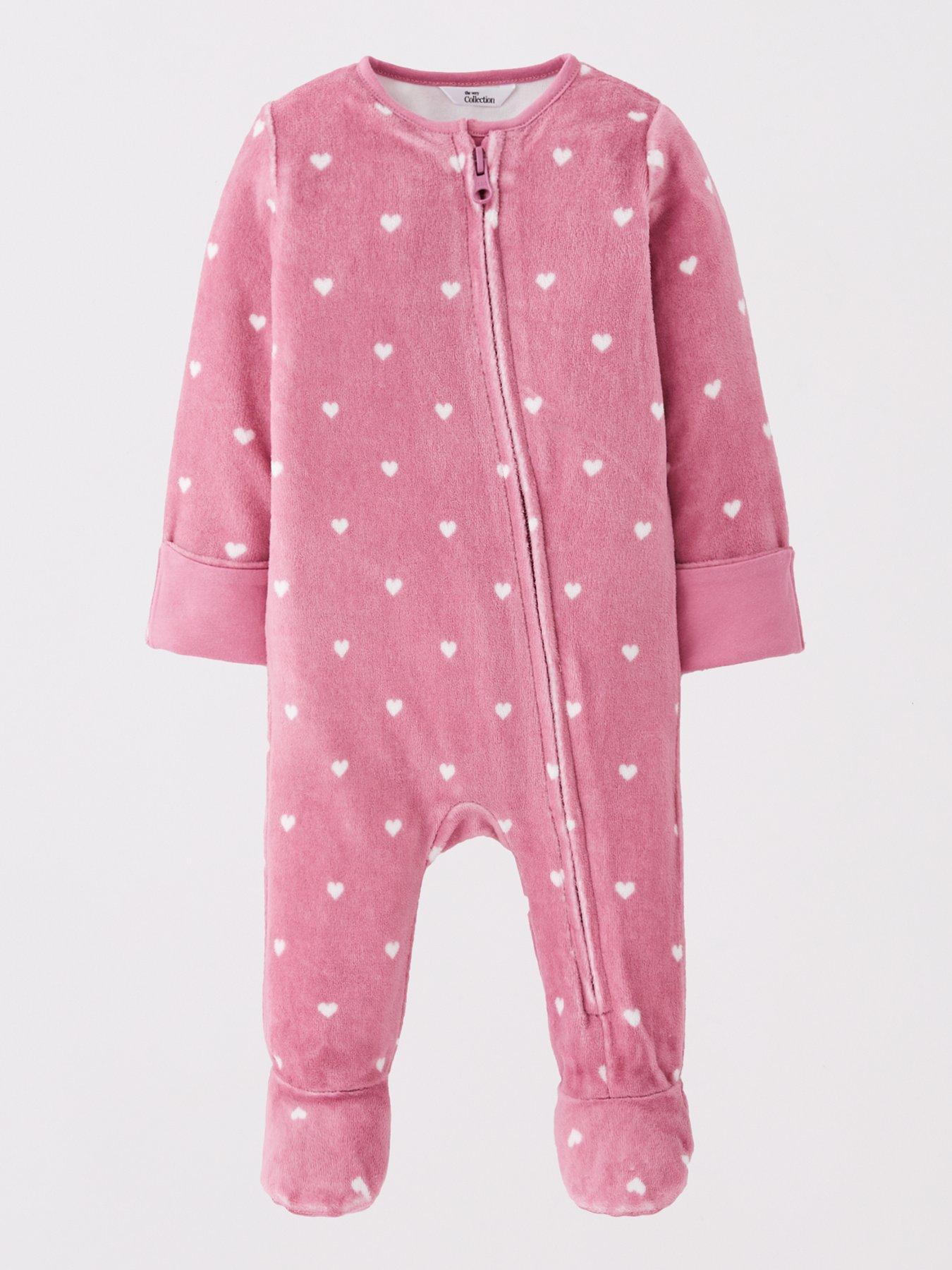  image of the-very-collection-baby-girls-2-pack-velour-sleepsuits-pink