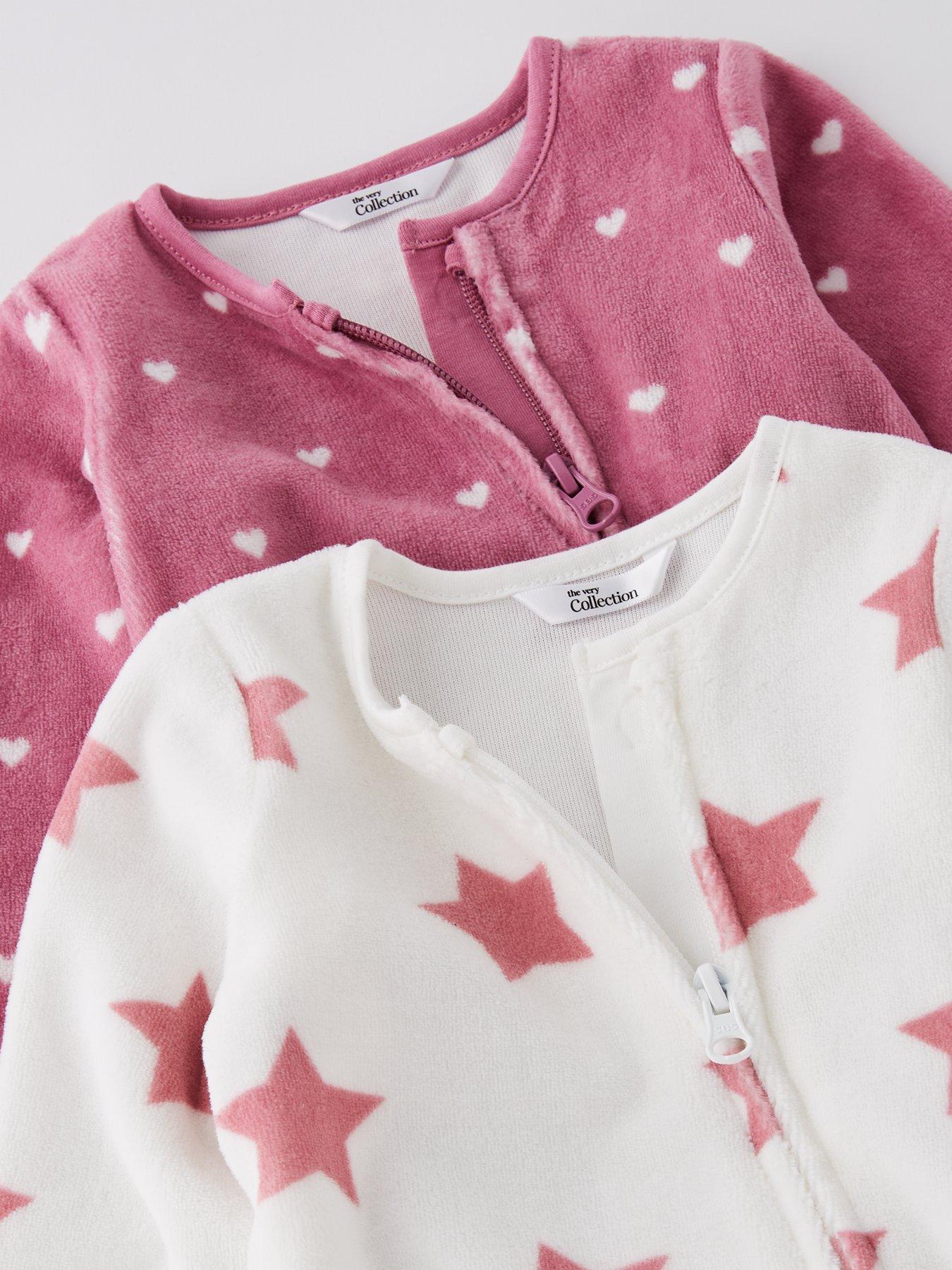  image of the-very-collection-baby-girls-2-pack-velour-sleepsuits-pink