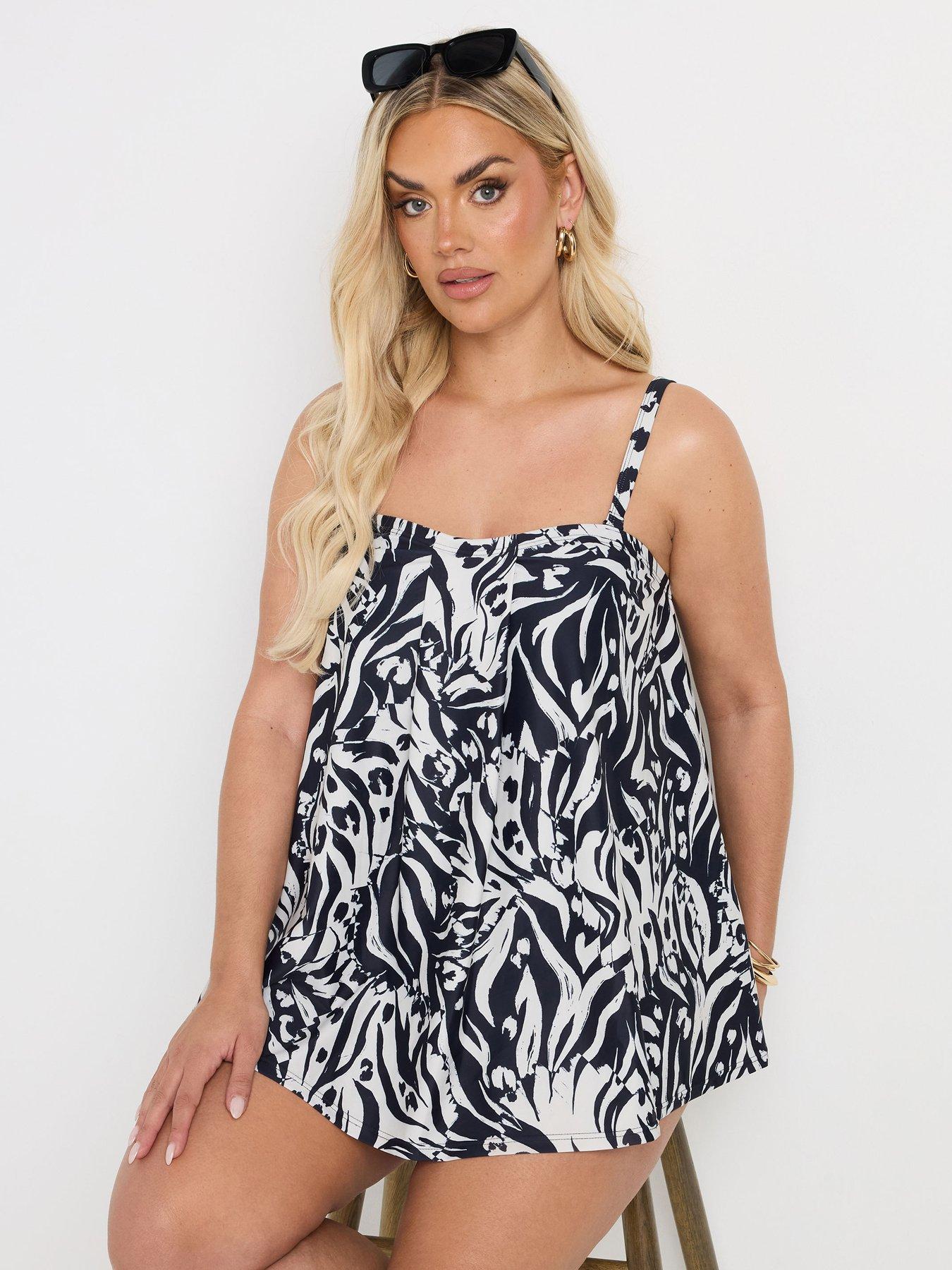 undefined Curve Abstract Animal Pleat Tankini - Black