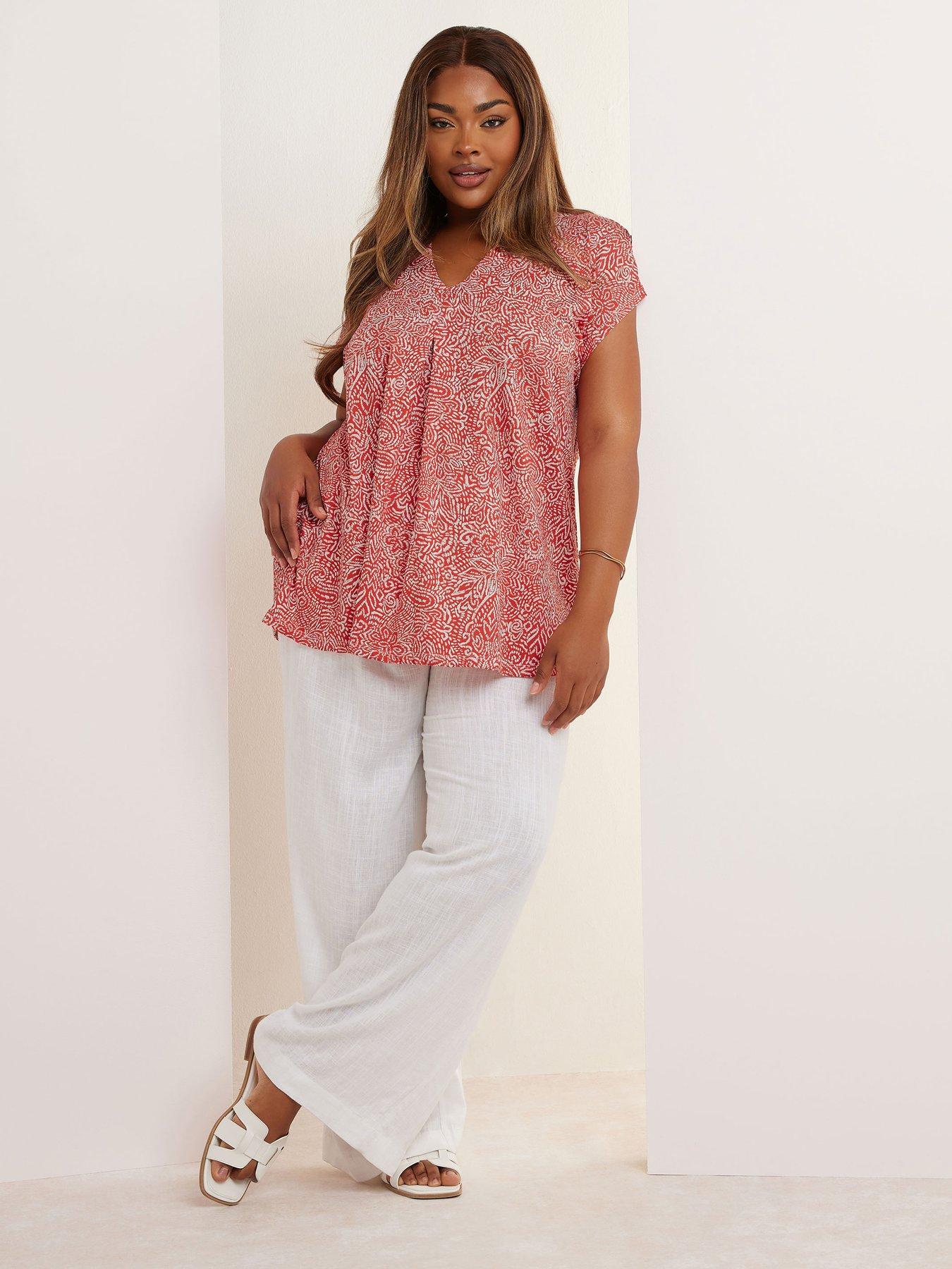  image of yours-curve-pleat-front-crepe-top-orange