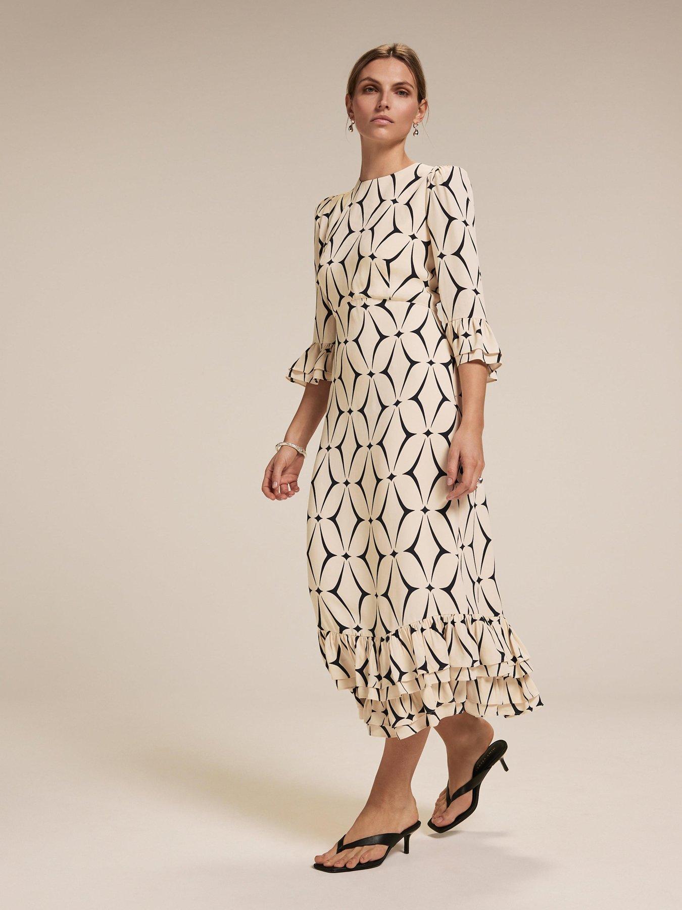 undefined Geo Print Ruffle Midi Dress