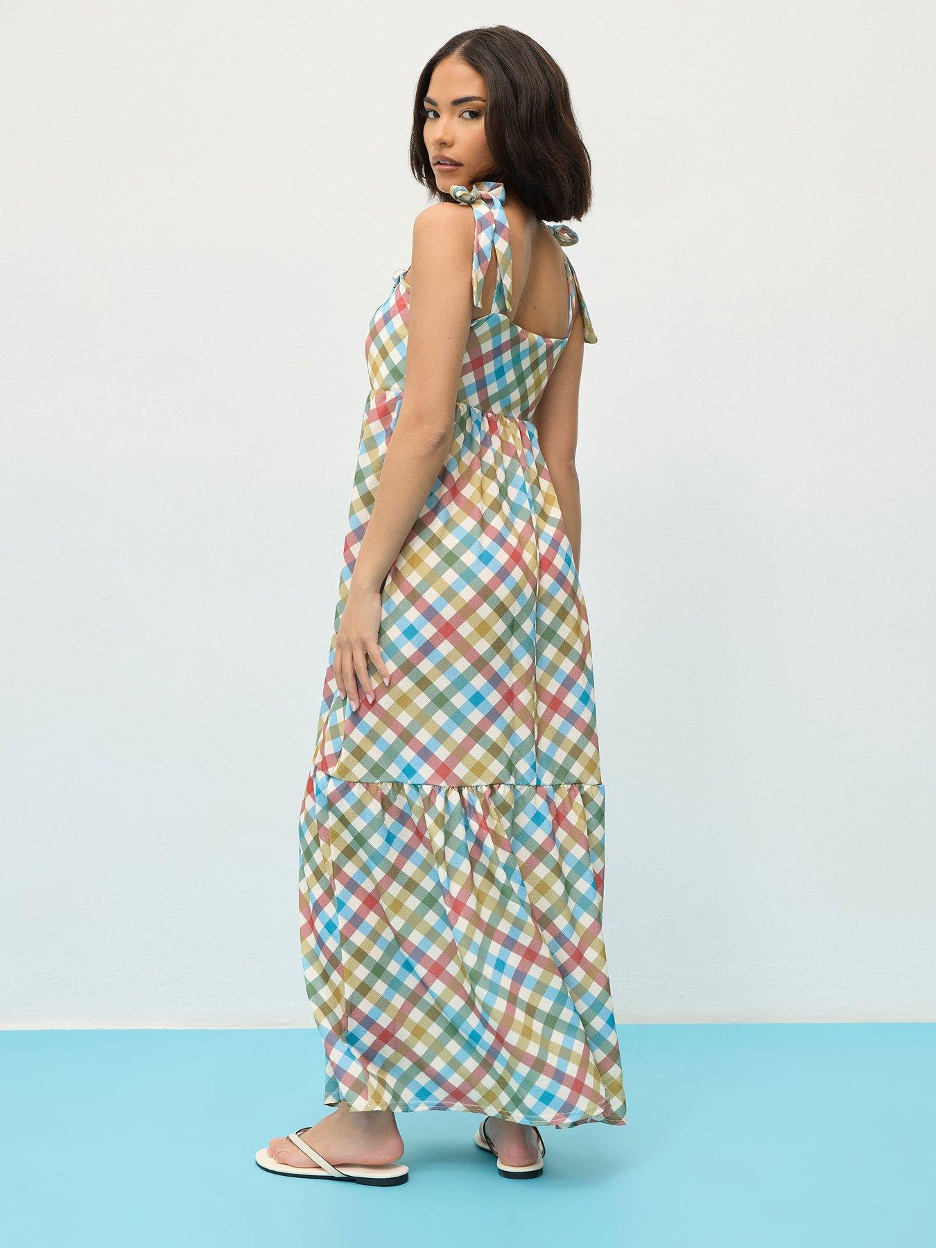 stillFront image of pixiegirl-petite-gingham-shoulder-tie-maxi-dress-red