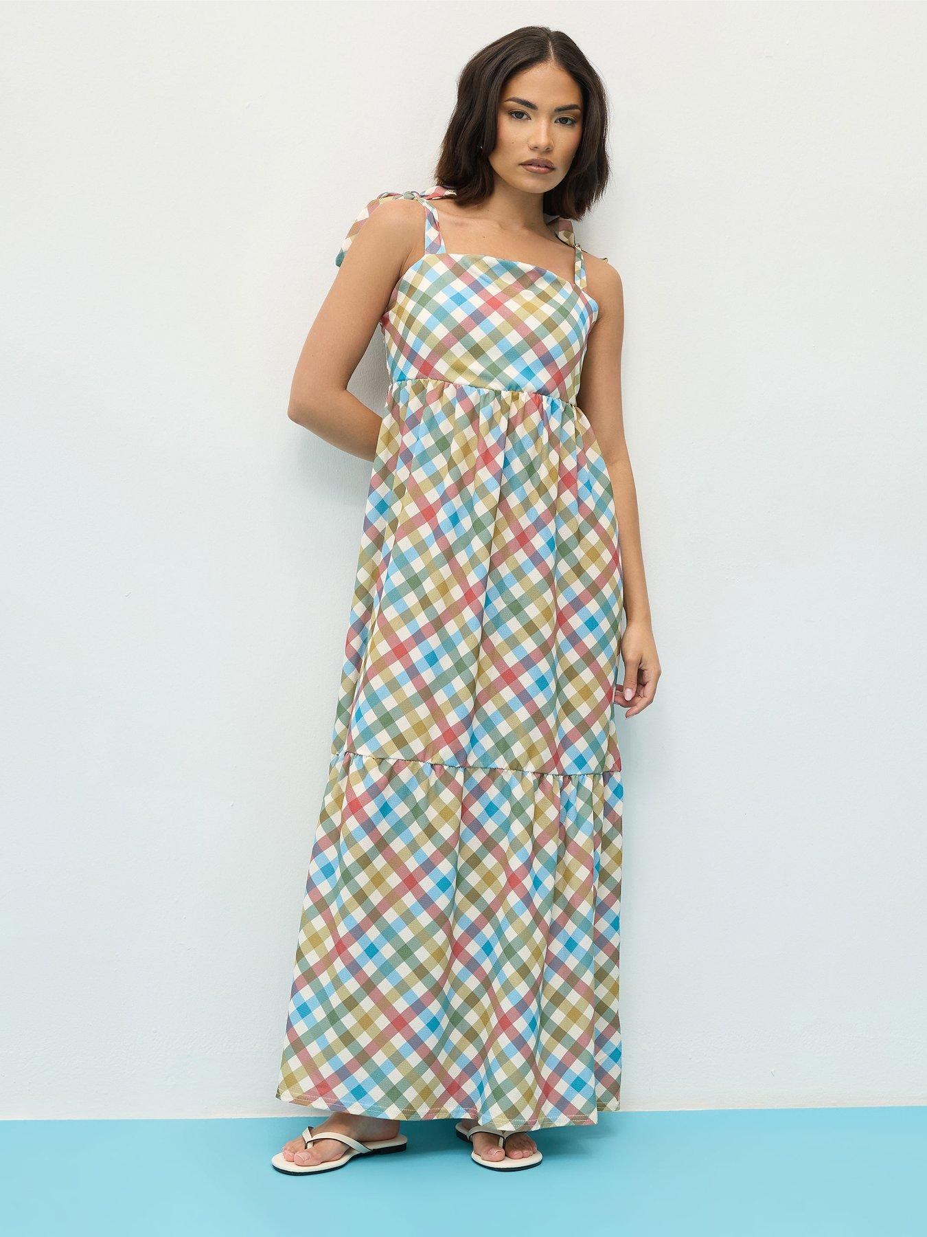  image of pixiegirl-petite-gingham-shoulder-tie-maxi-dress-red