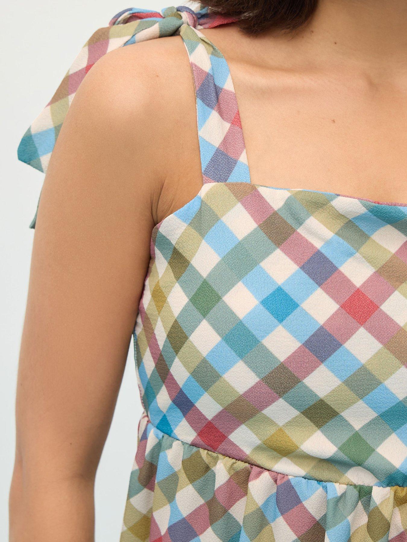  image of pixiegirl-petite-gingham-shoulder-tie-maxi-dress-red