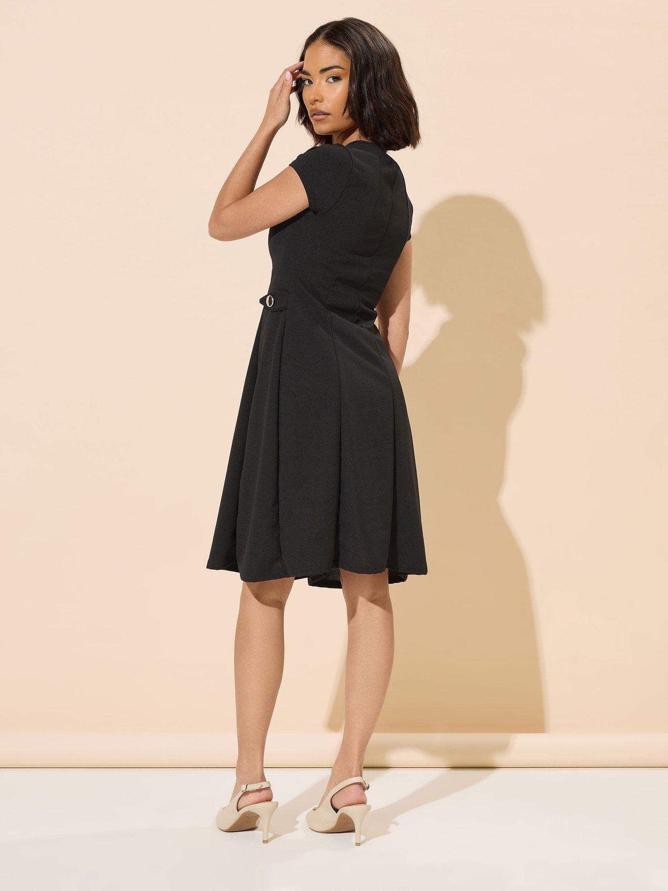 black button front fitted puff sleeve skater dress Black Long Sleeve Dress - Mini Dress - Puff Sleeve Dress