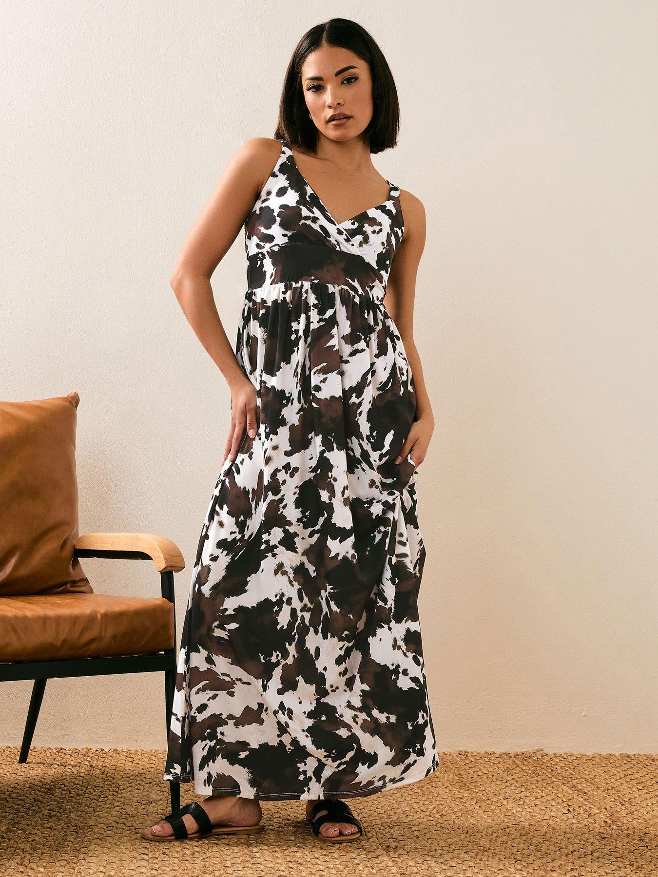 undefined Petite Cow Print Maxi Dress - Brown