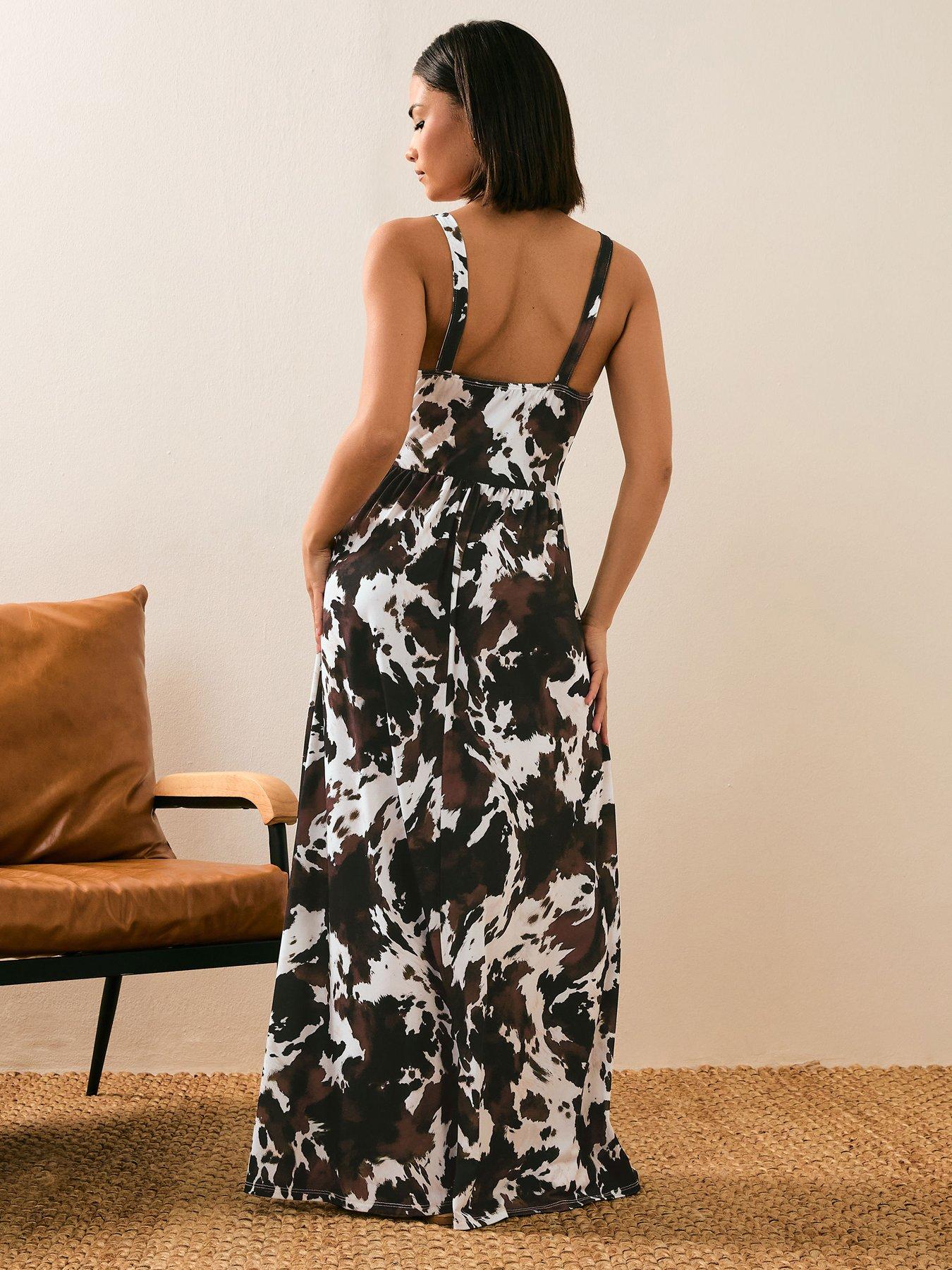 image of pixiegirl-petite-cow-print-maxi-dress-brown