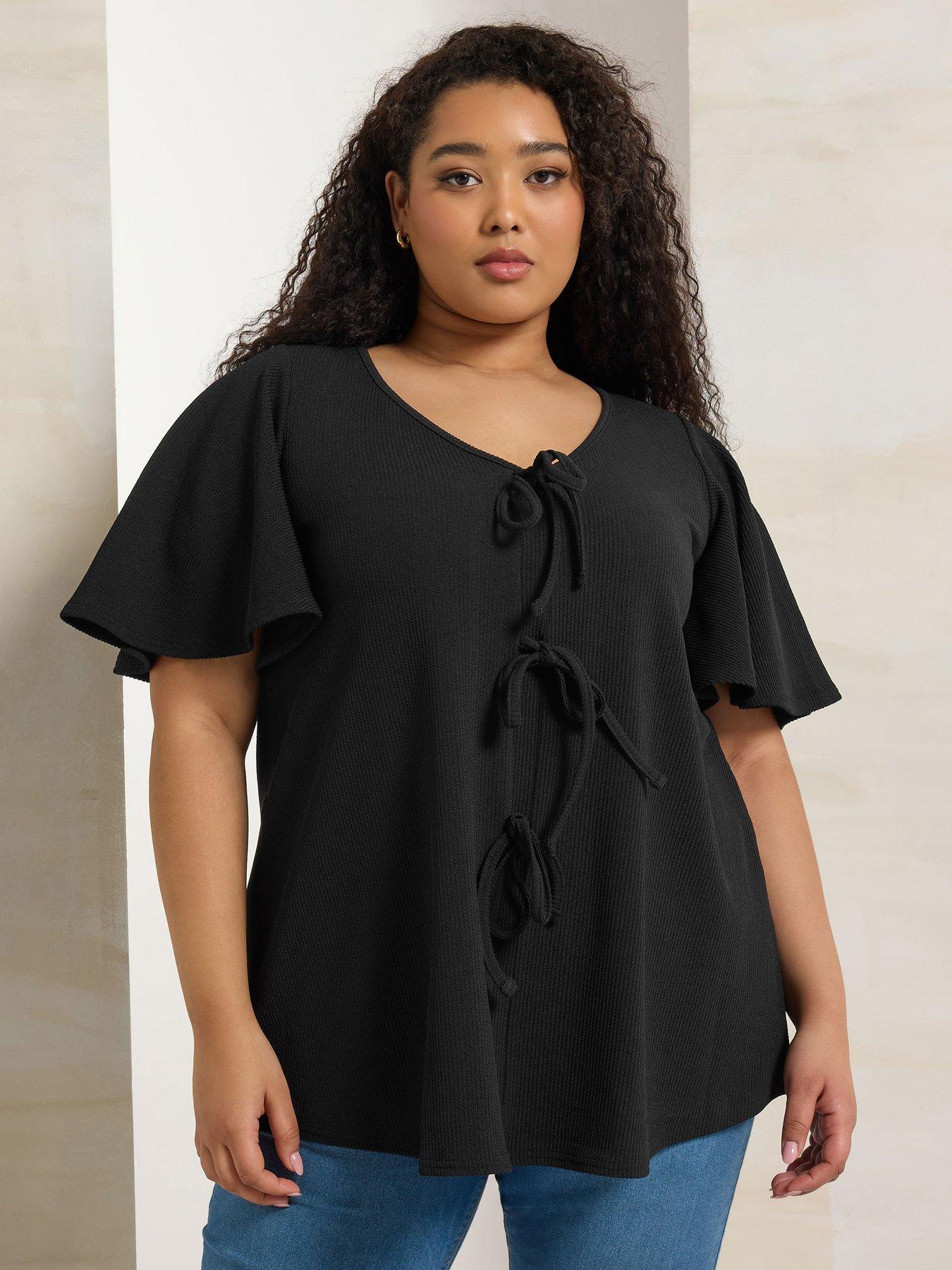 undefined Curve Bow Front Angel Sleeve Top