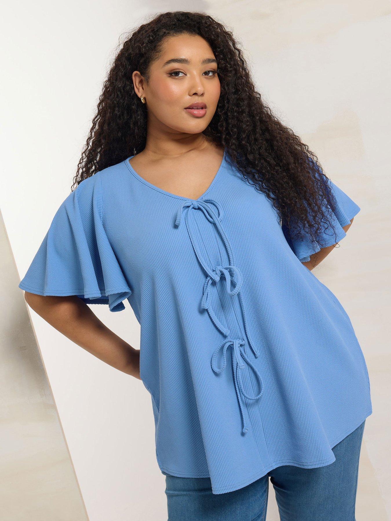front image of yours-curve-bow-front-angel-sleeve-top