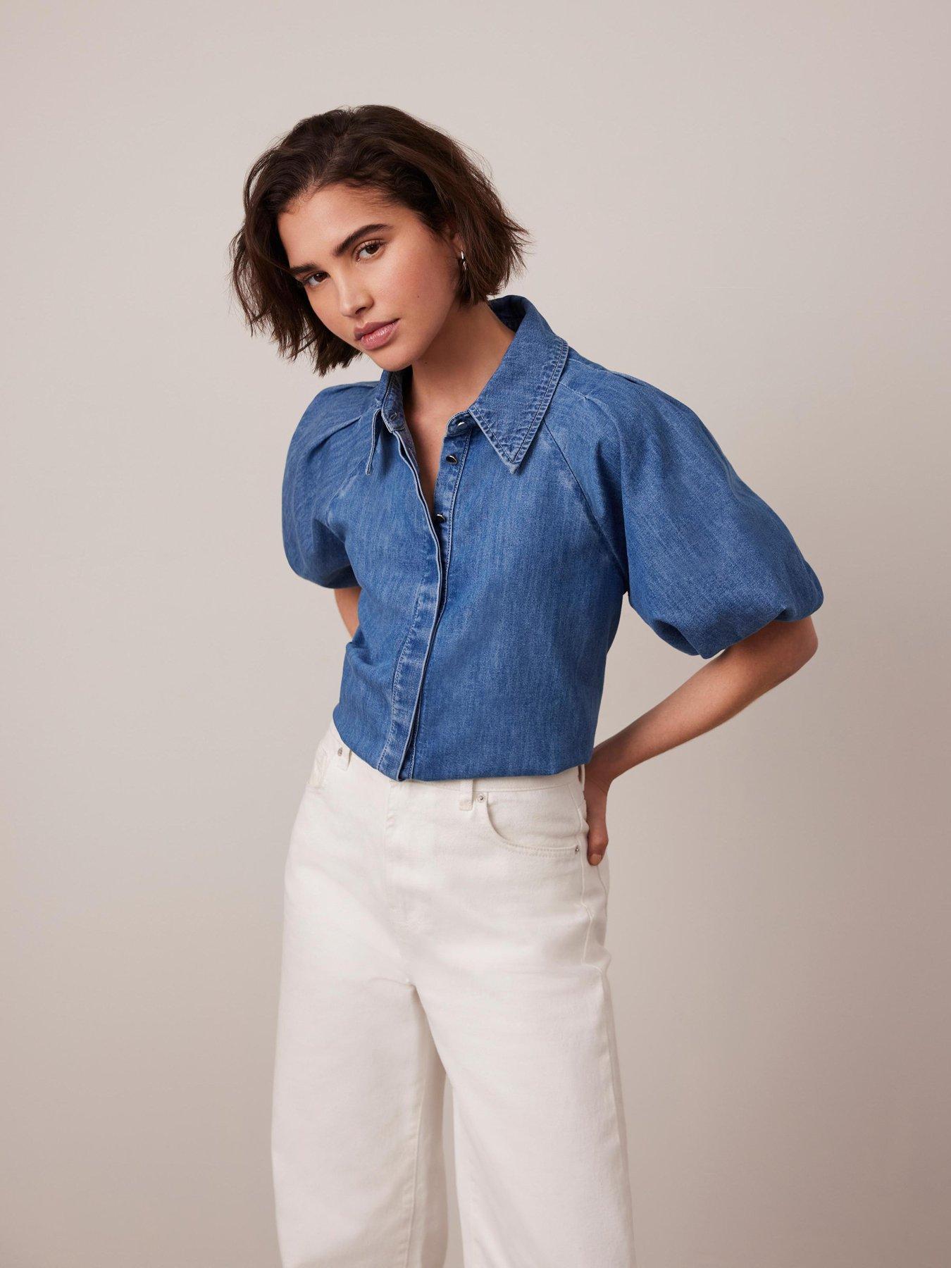 undefined Denim Puff Sleeve Shirt - Indigo