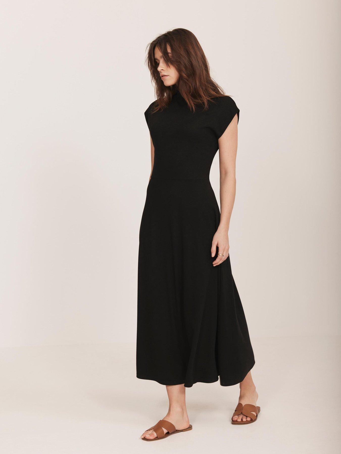  image of mint-velvet-jersey-high-neck-dress-black
