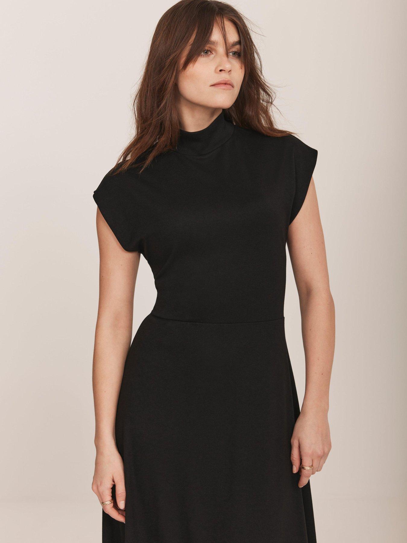  image of mint-velvet-jersey-high-neck-dress-black