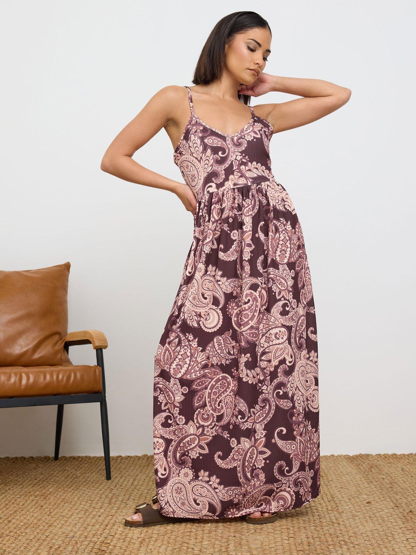 image of pixiegirl-petite-paisley-maxi-rib-dress-brown