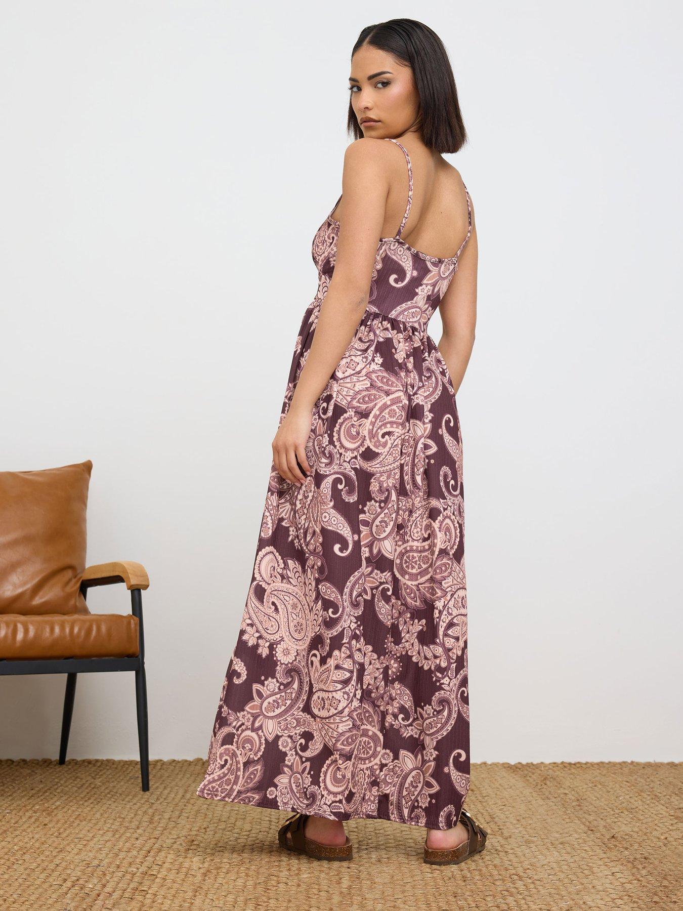  image of pixiegirl-petite-paisley-maxi-rib-dress-brown