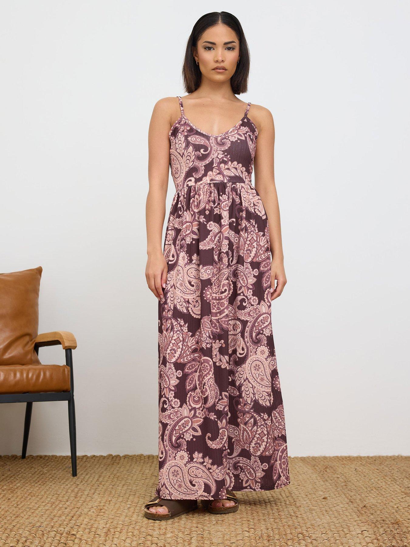  image of pixiegirl-petite-paisley-maxi-rib-dress-brown