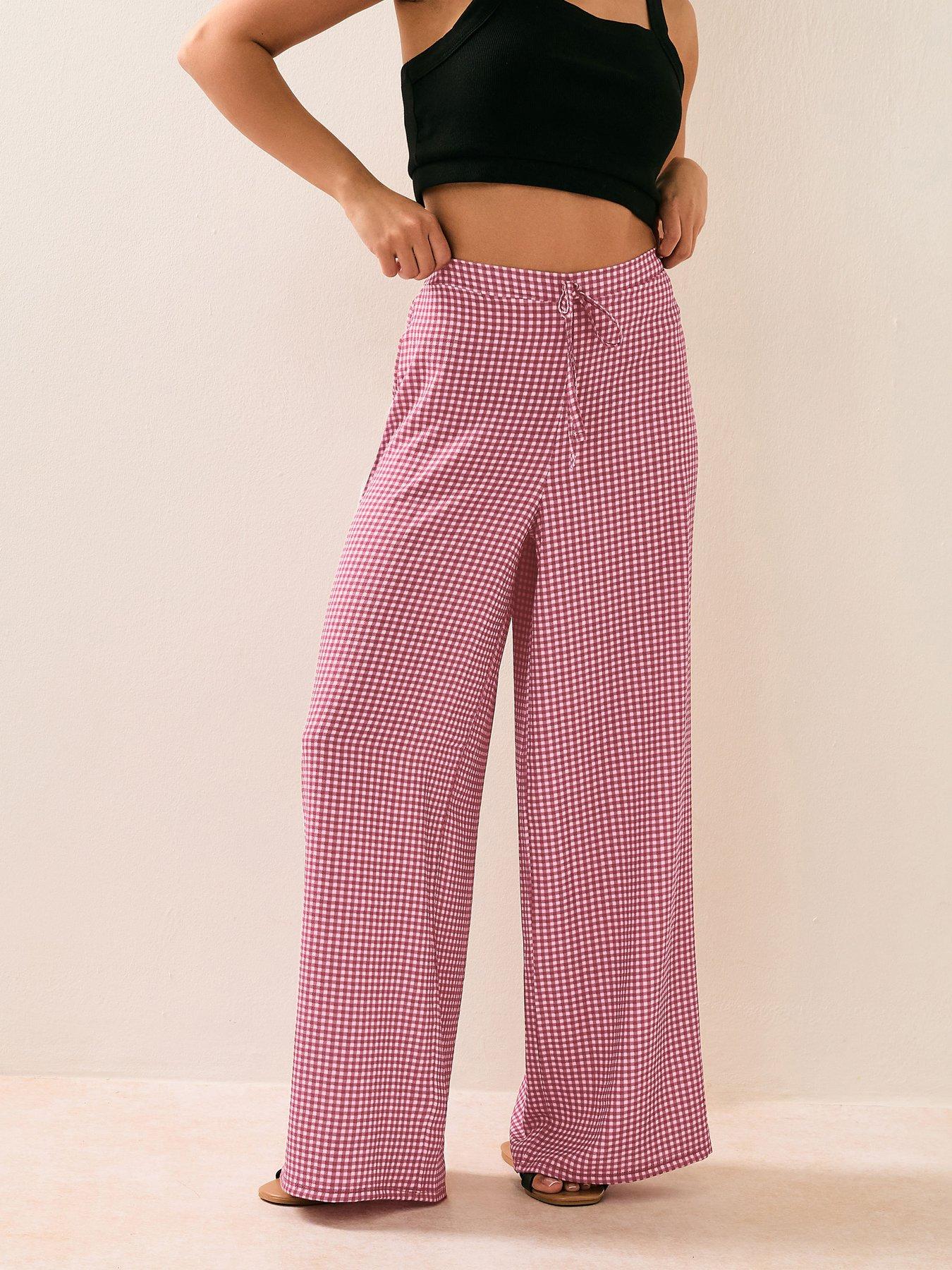 front image of pixiegirl-petite-gingham-check-wide-leg-trouser