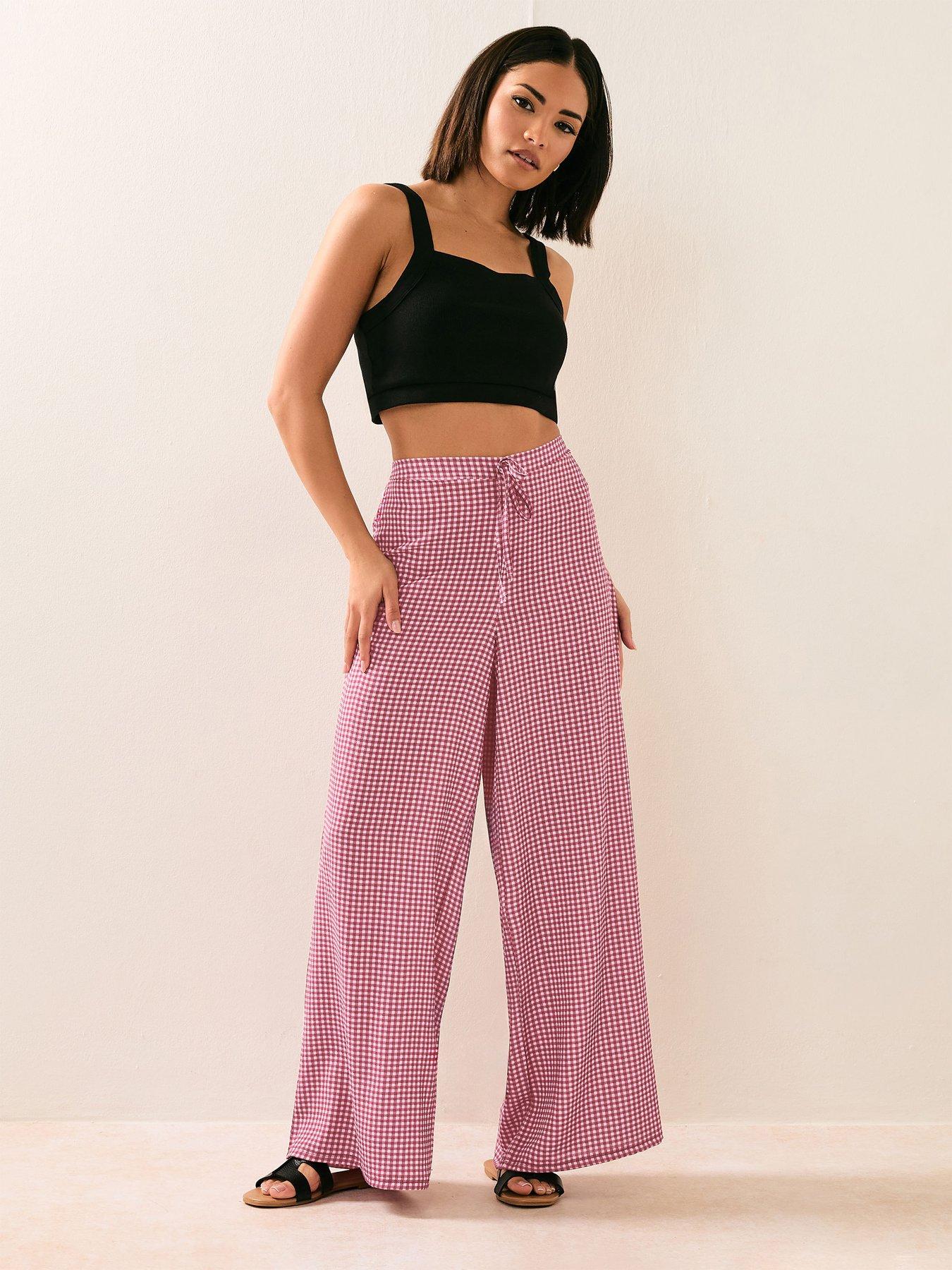  image of pixiegirl-petite-gingham-check-wide-leg-trouser
