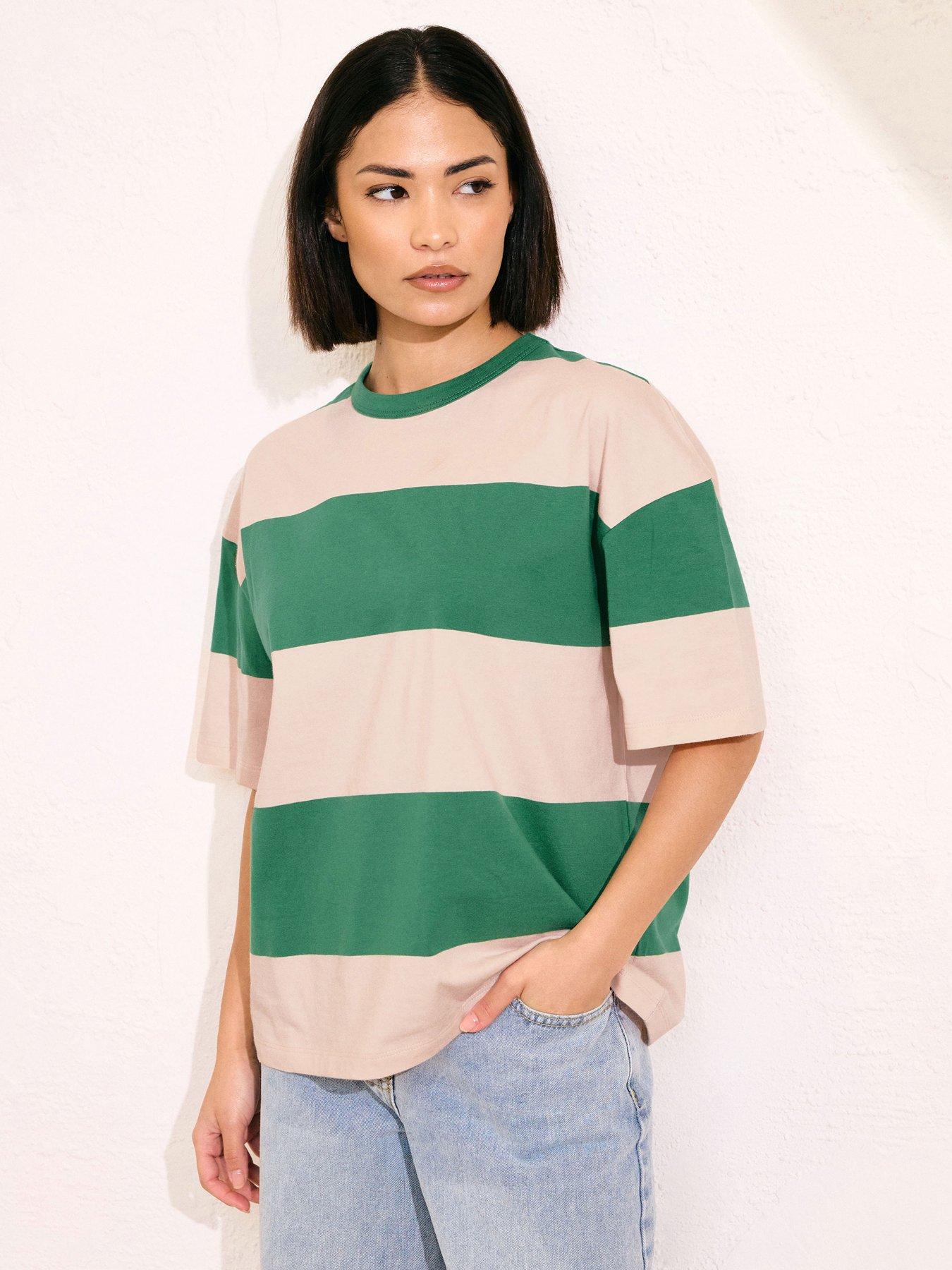 undefined Petite Stripe Boxy T-Shirt - Green