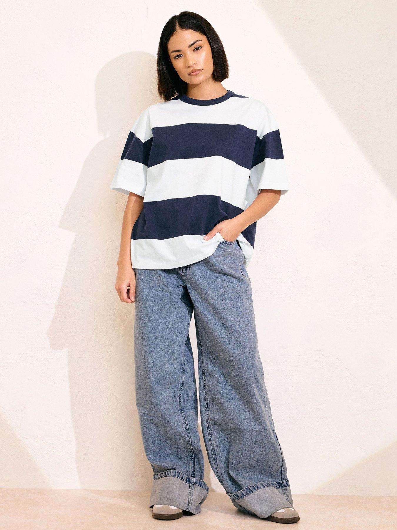  image of pixiegirl-petite-stripe-boxy-t-shirt-blue