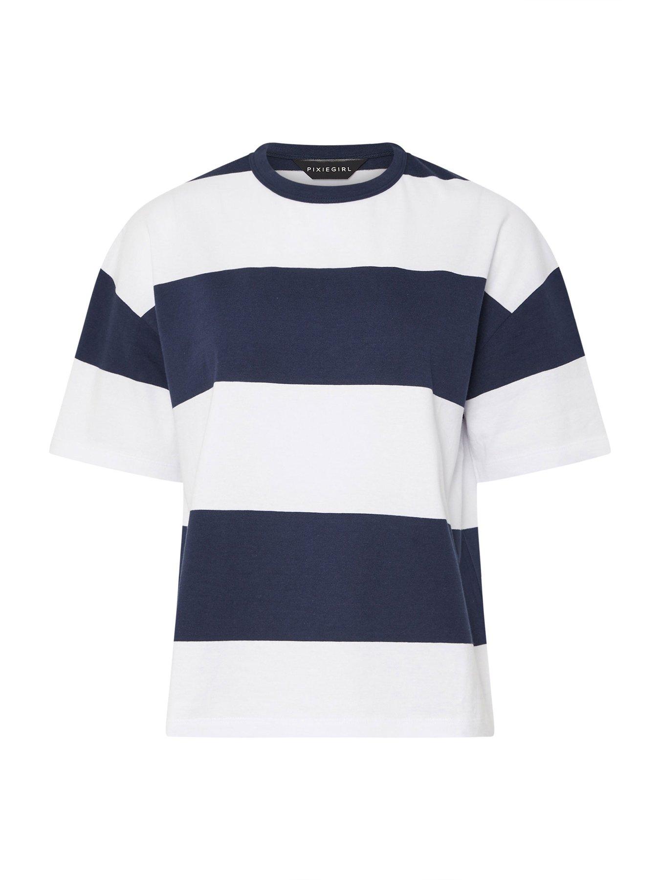  image of pixiegirl-petite-stripe-boxy-t-shirt-blue