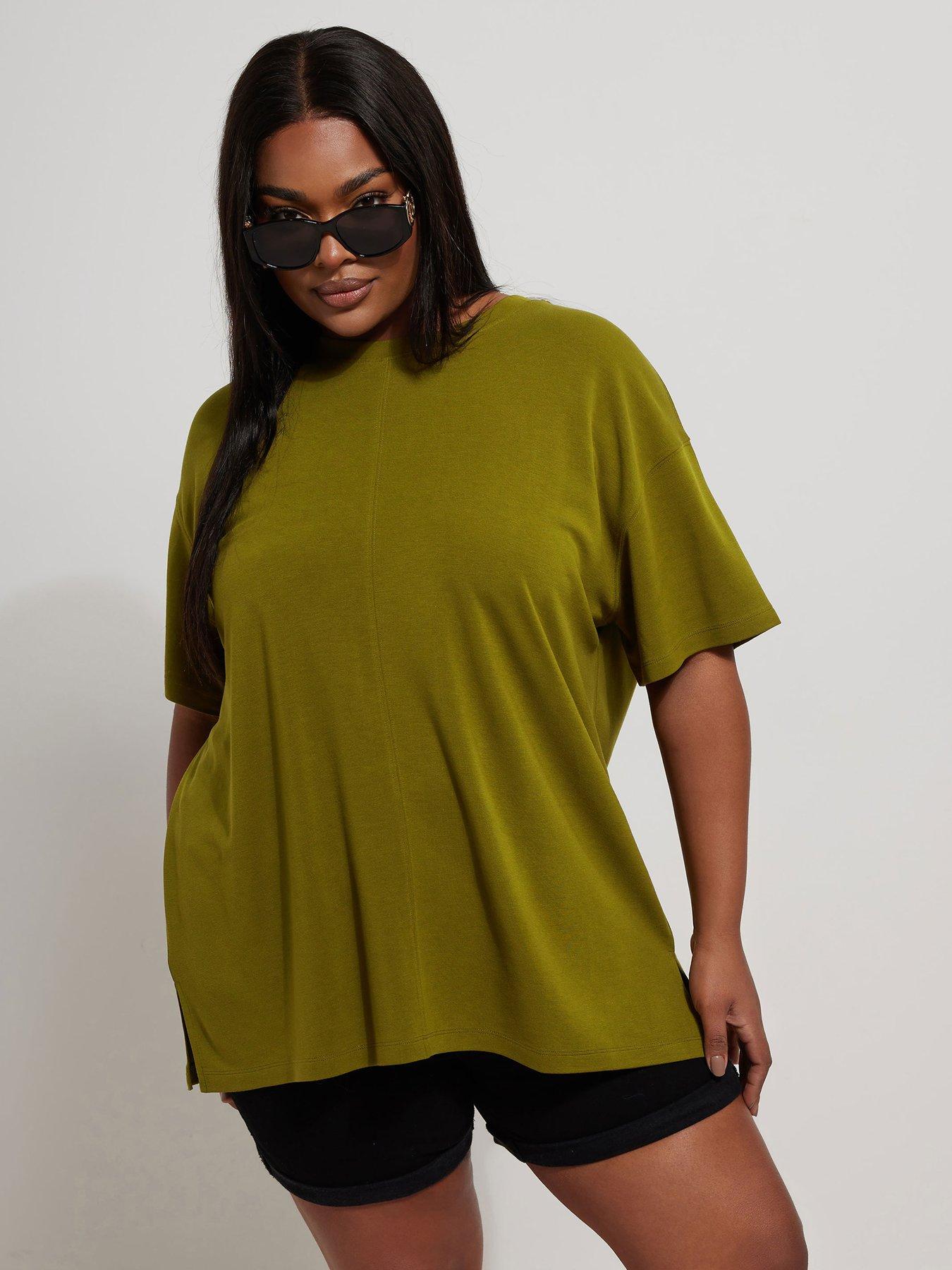 front image of yours-curve-boxy-t-shirt-green