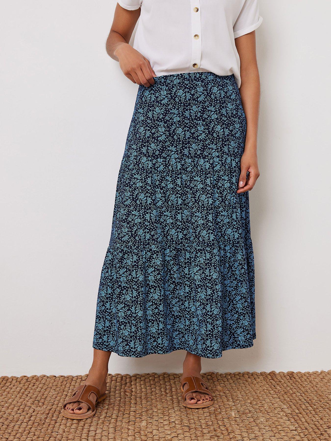 undefined Floral Tiered Maxi Skirt - Blue