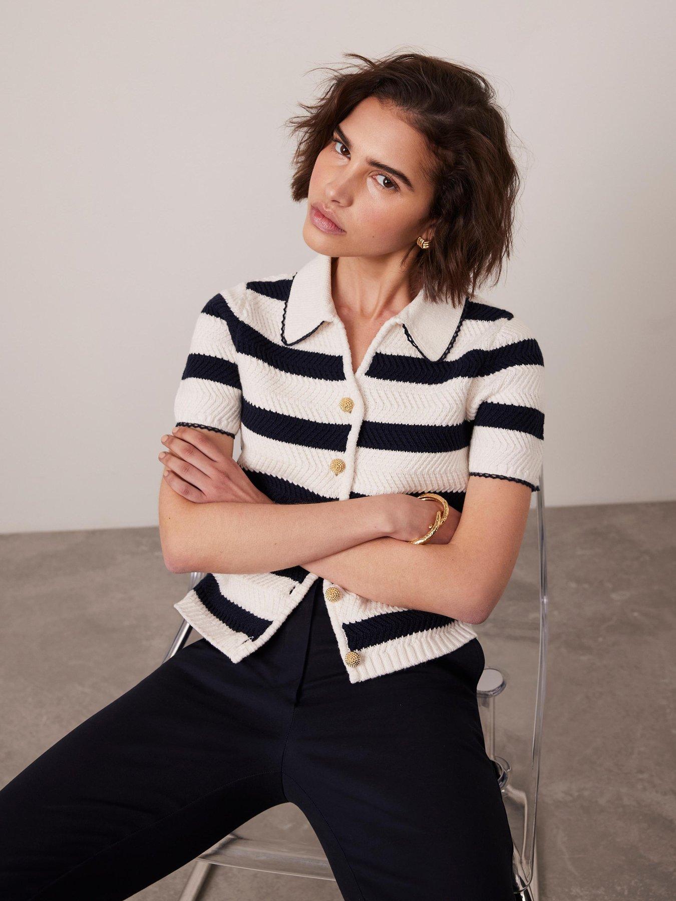 undefined Navy Stripe Collar Knit T-Shirt - Blue