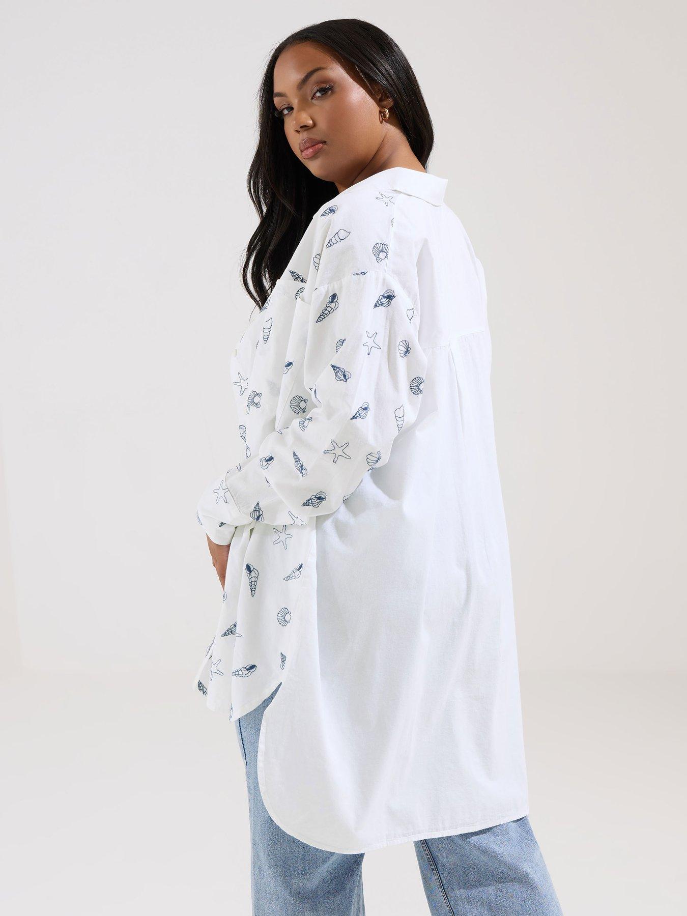 stillFront image of yours-curve-long-sleeve-embroidered-shirt-white