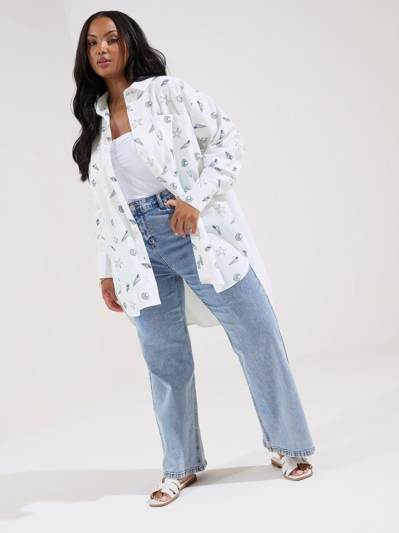  image of yours-curve-long-sleeve-embroidered-shirt-white