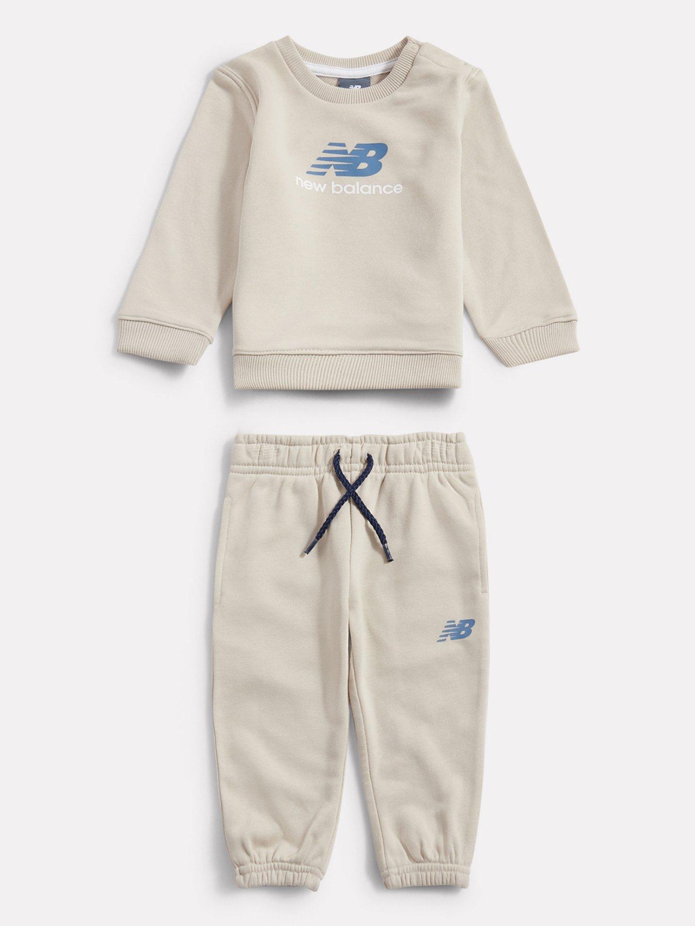 New Balance Kids Unisex French Terry Crew  &  Jogger Set - Beige