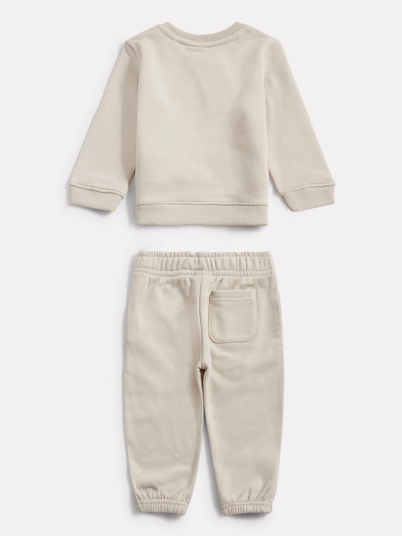  image of new-balance-kids-unisex-french-terry-crew-amp-jogger-set-beige