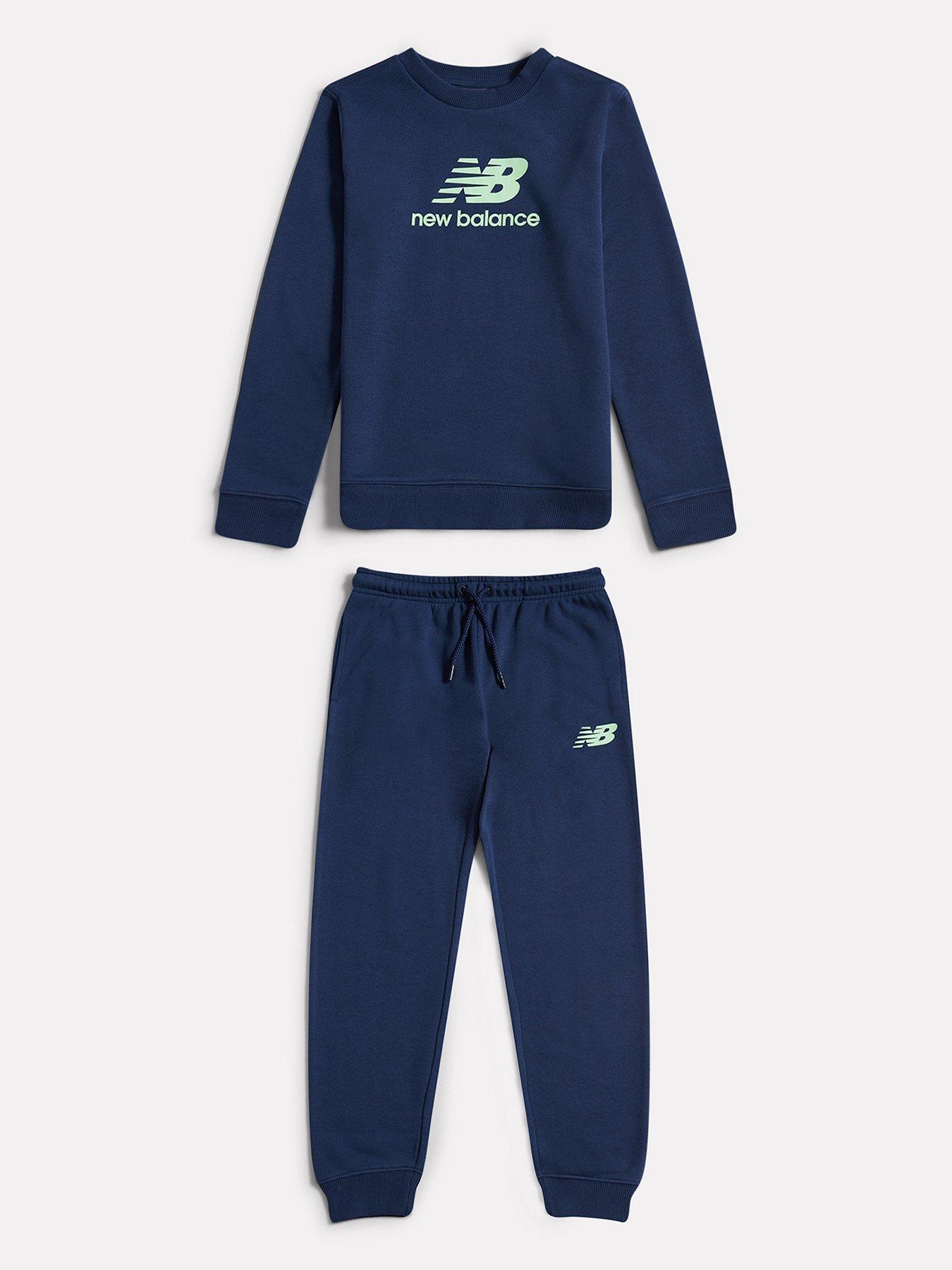 New Balance Junior Boys French Terry Stacked Logo Crew  &  Jogger Set - Navy