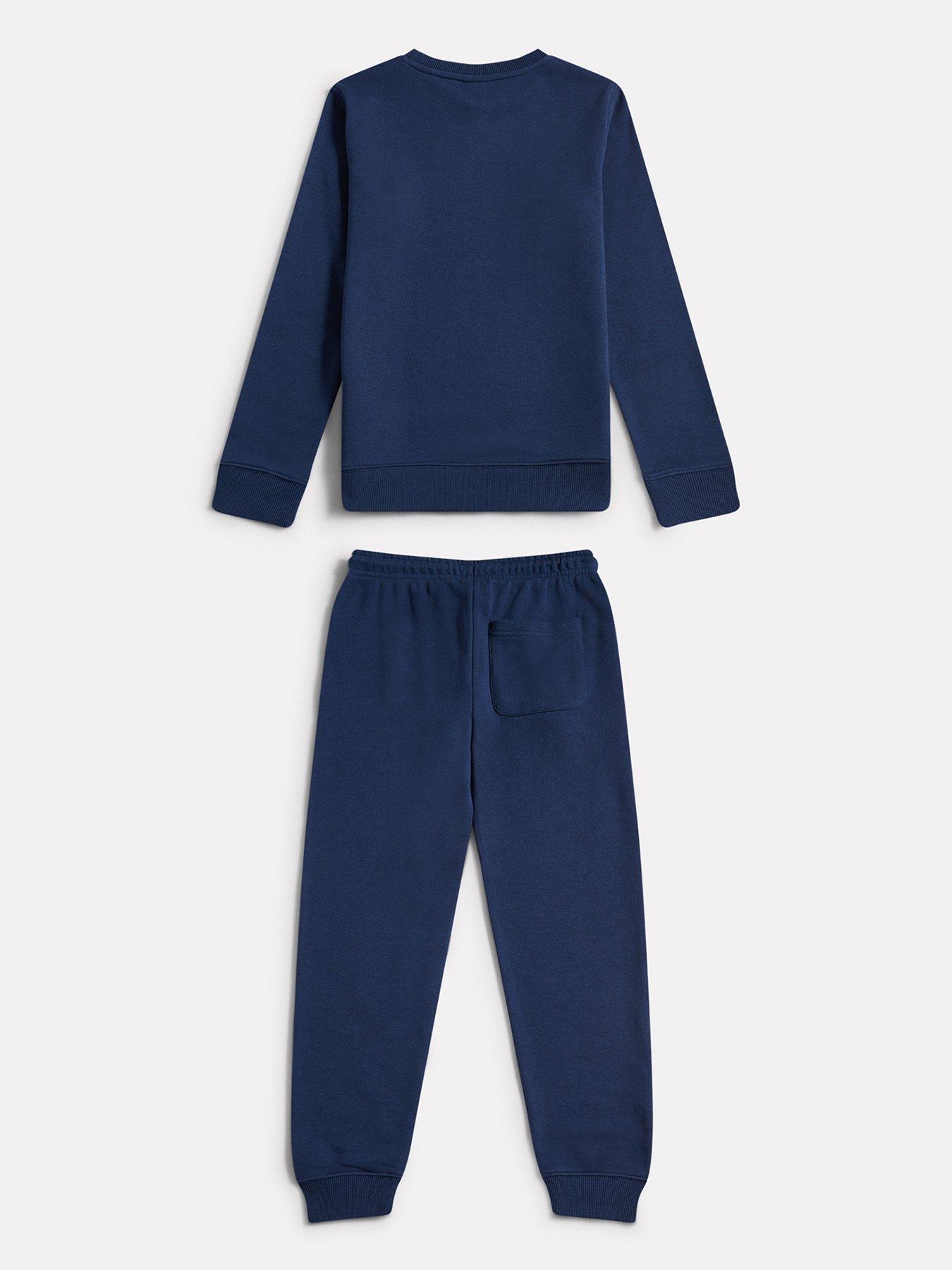  image of new-balance-junior-boys-french-terry-stacked-logo-crew-amp-jogger-set-navy