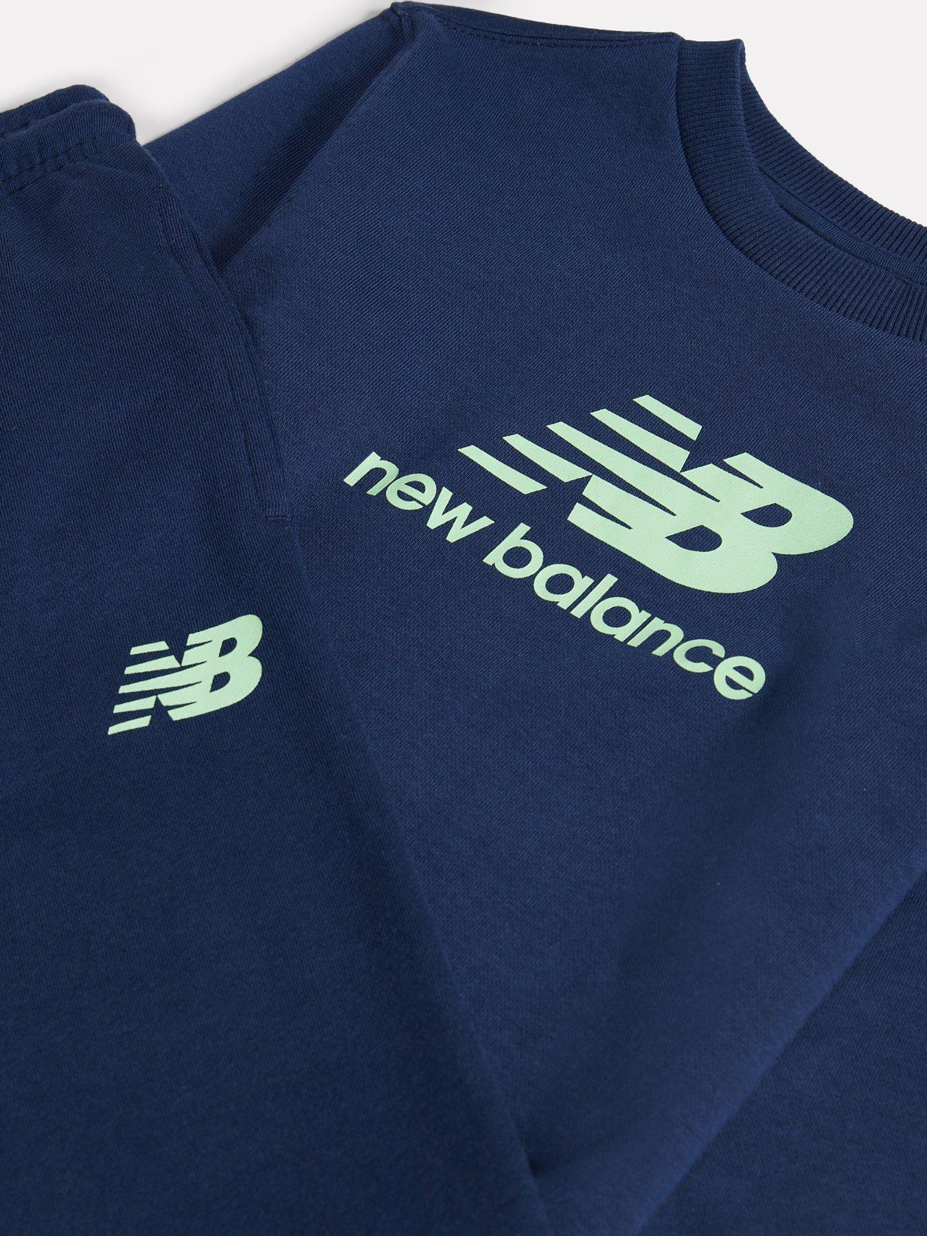  image of new-balance-junior-boys-french-terry-stacked-logo-crew-amp-jogger-set-navy