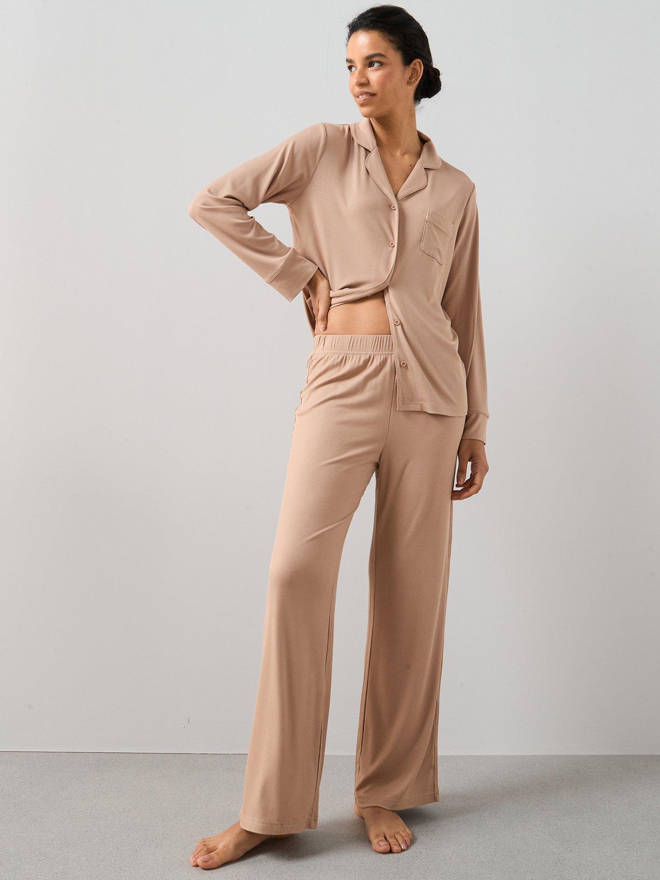 undefined Rib Soft Touch Revere Pj Set - Brown