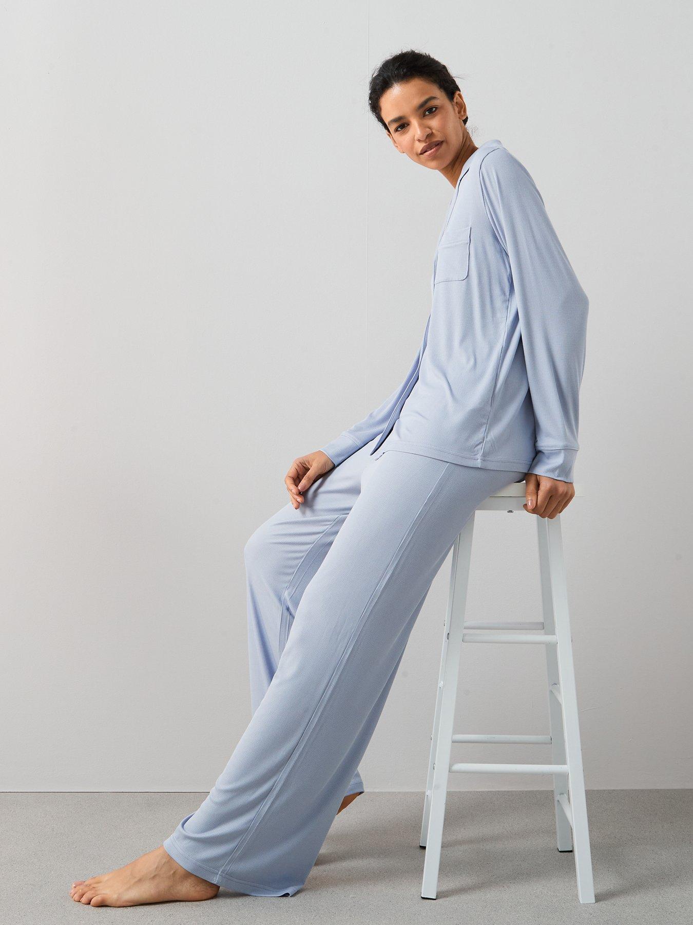 undefined Ribbed Soft Touch Revere Pyjama Set - Blue