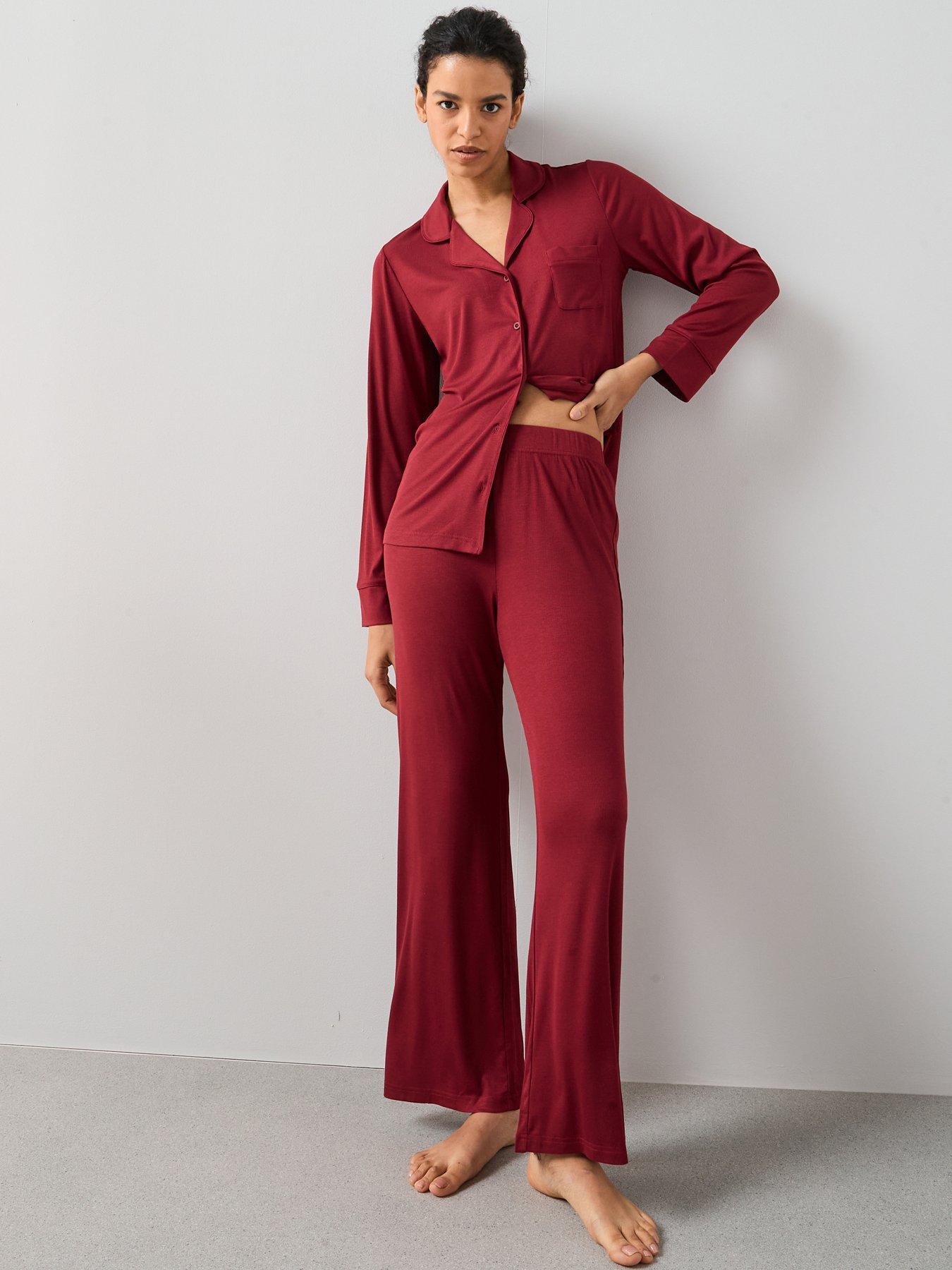 undefined Ribbed Soft Touch Revere Pyjama Set - Red