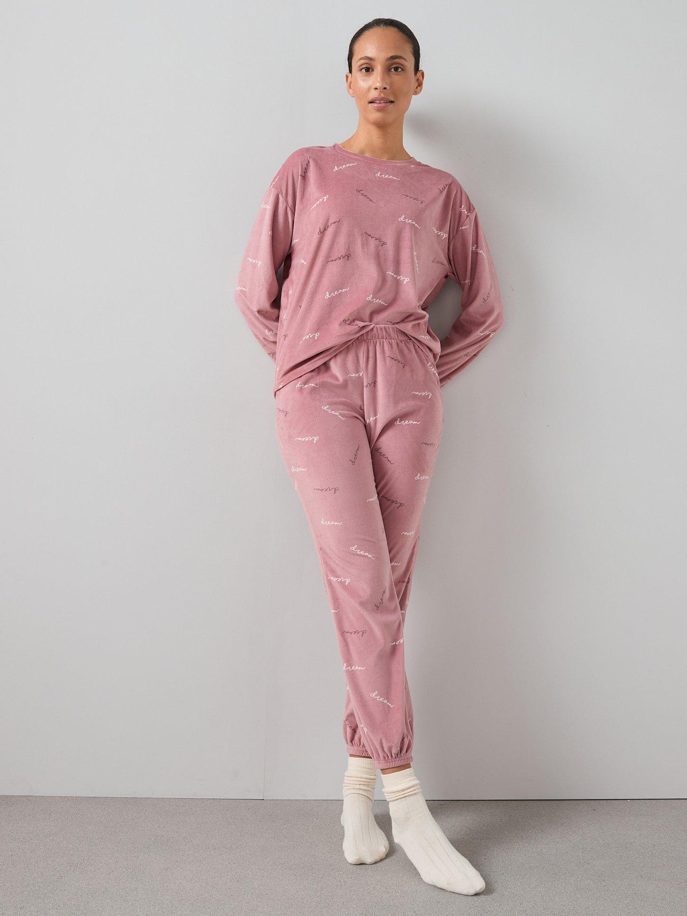  image of the-very-collection-aop-fleece-love-top-and-jogger-loungewear-set-pink