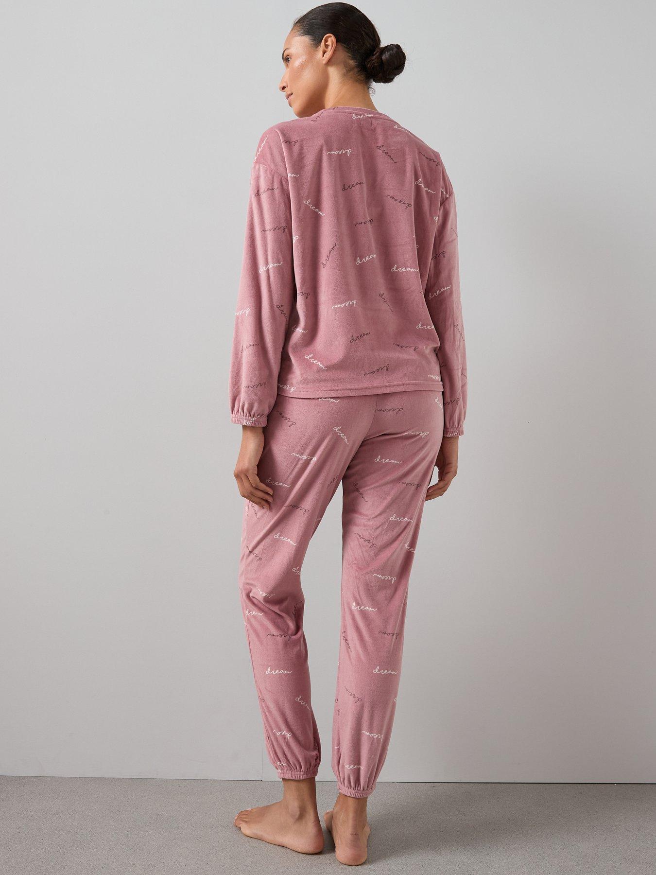  image of the-very-collection-aop-fleece-love-top-and-jogger-loungewear-set-pink