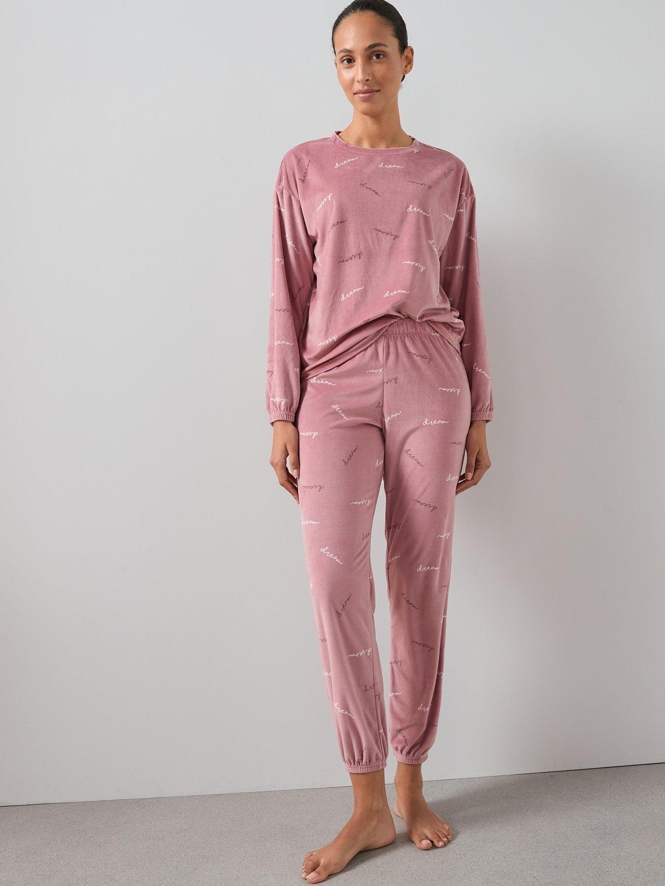  image of the-very-collection-aop-fleece-love-top-and-jogger-loungewear-set-pink