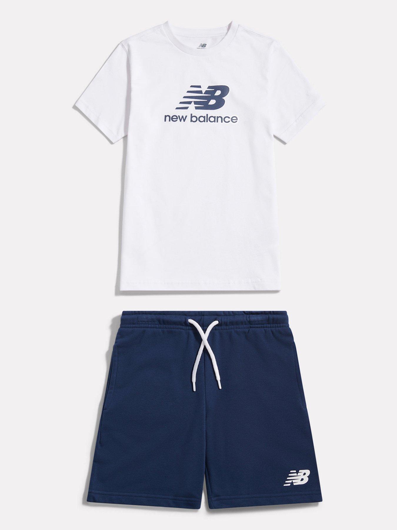 New Balance Junior Boys Stacked Logo Tee  &  French Terry Short Set - Blue