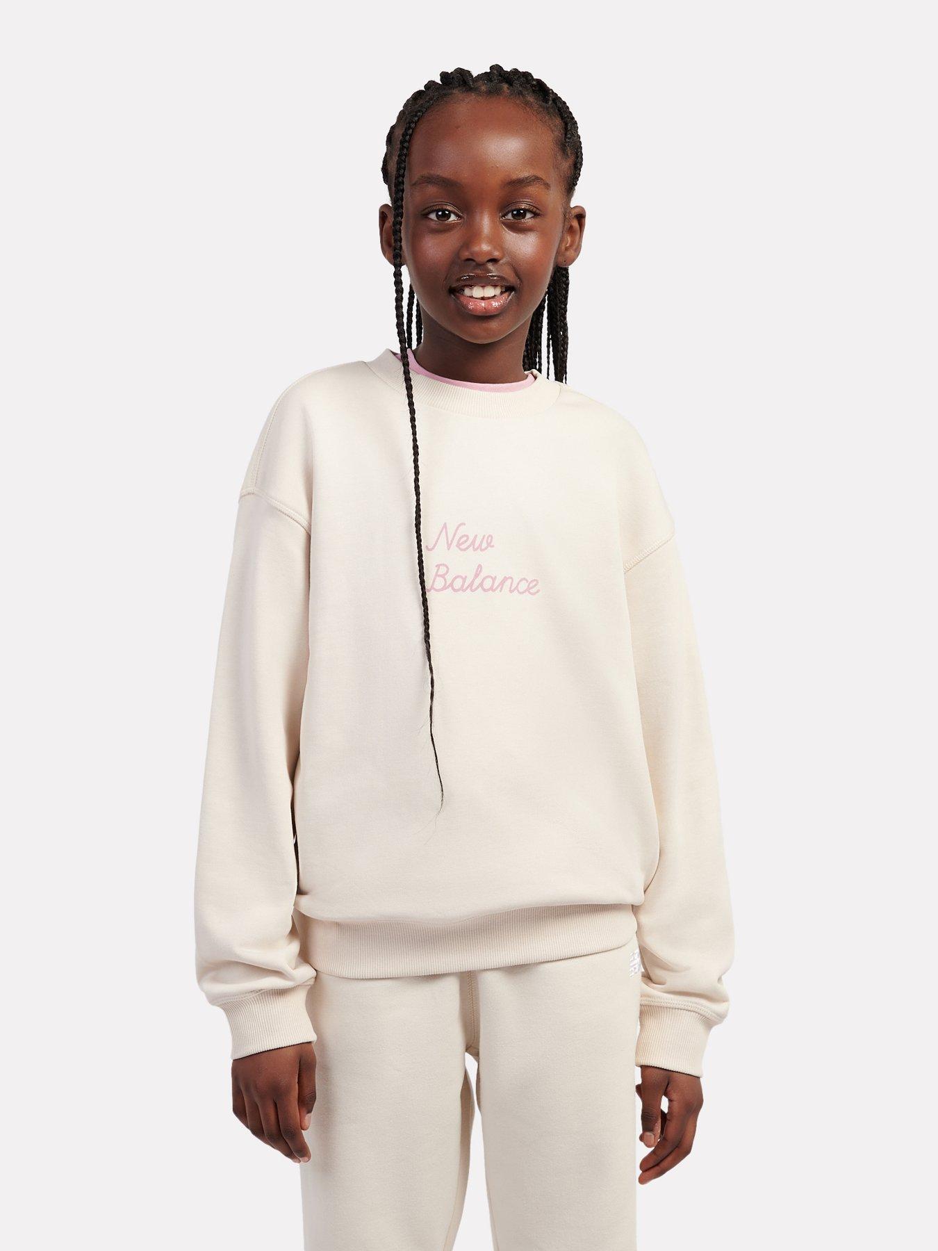  image of new-balance-junior-girls-flower-shoe-graphic-french-terry-crew-beige