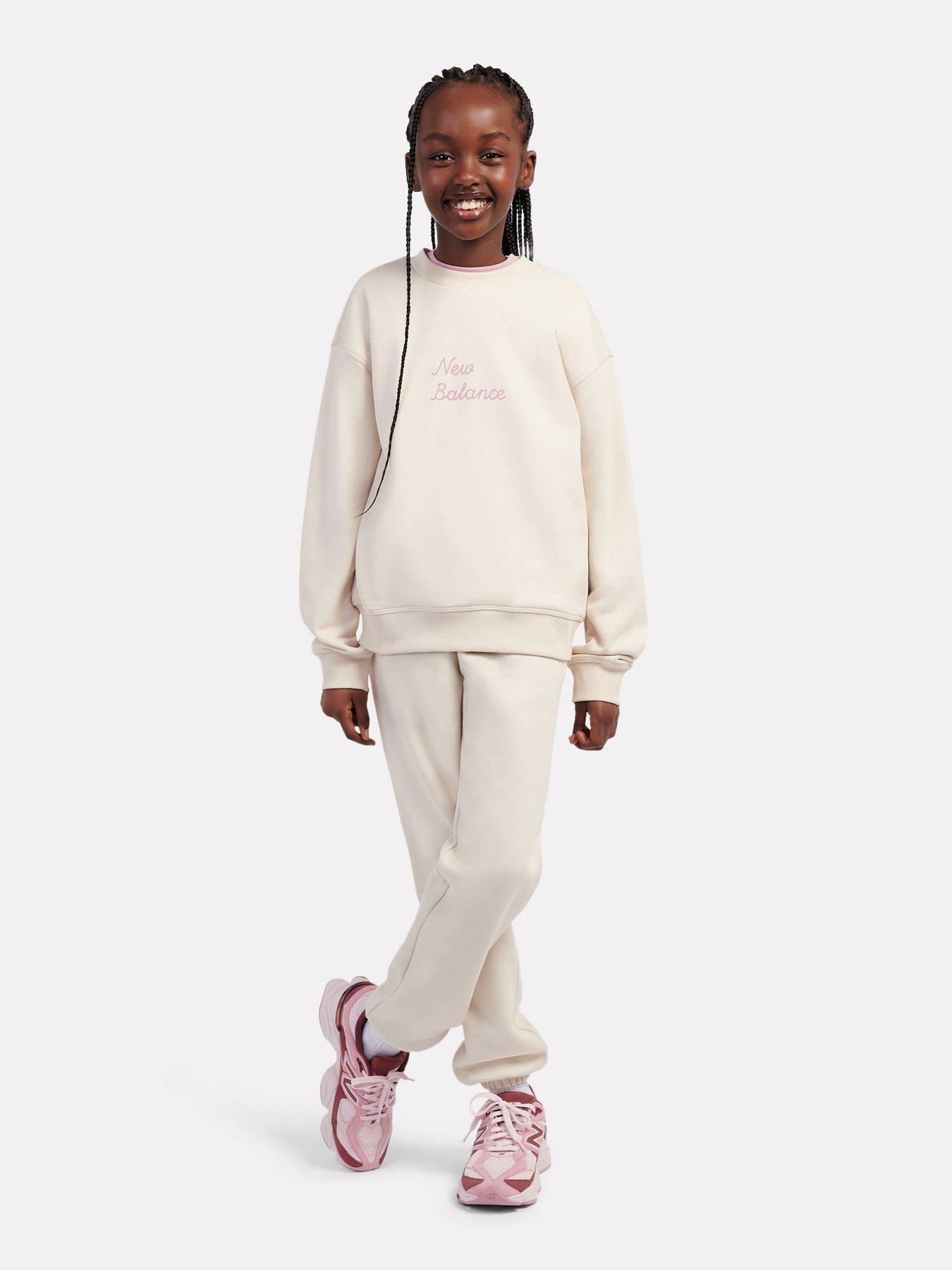  image of new-balance-junior-girls-flower-shoe-graphic-french-terry-crew-beige