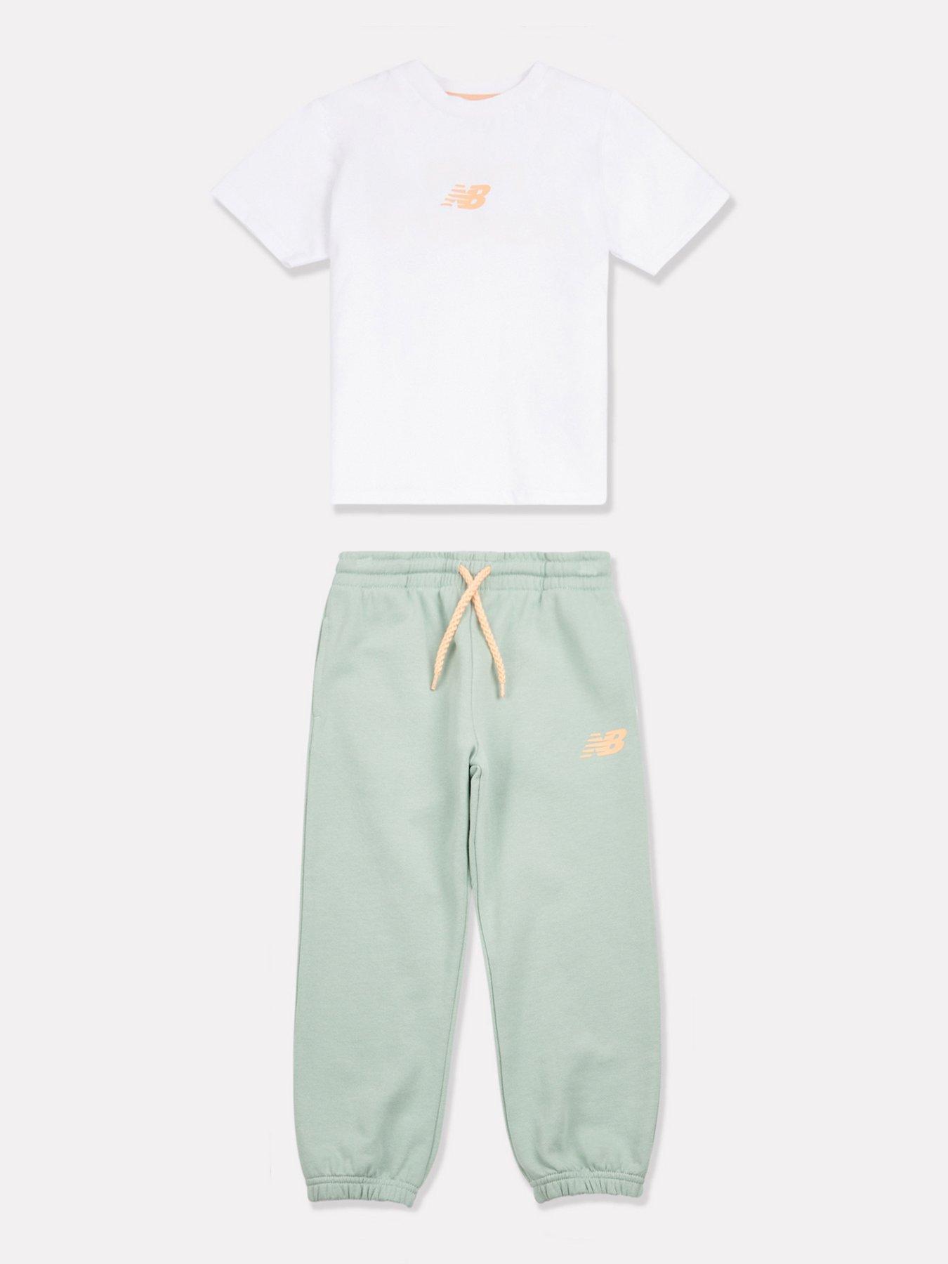 New Balance Younger Girls Floral Logo Tee And Jogger Set - Green