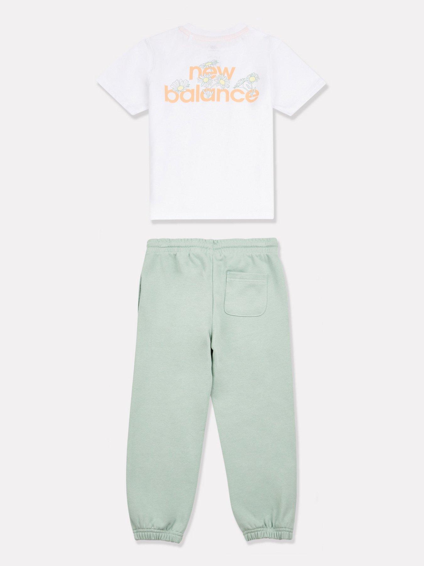 image of new-balance-younger-girls-floral-logo-tee-and-jogger-set-green