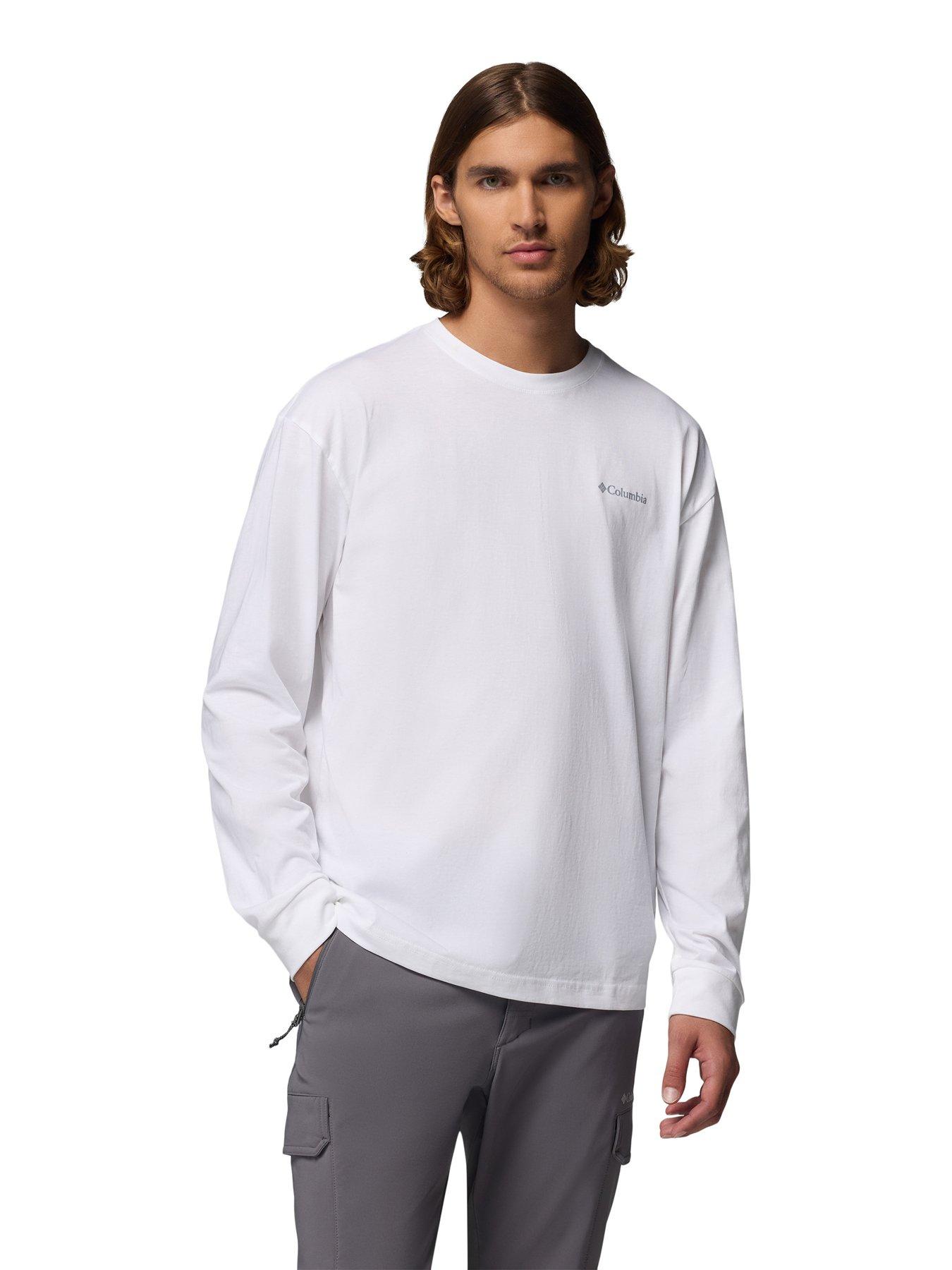  image of columbia-mens-black-butte-long-sleeve-graphic-tee-white