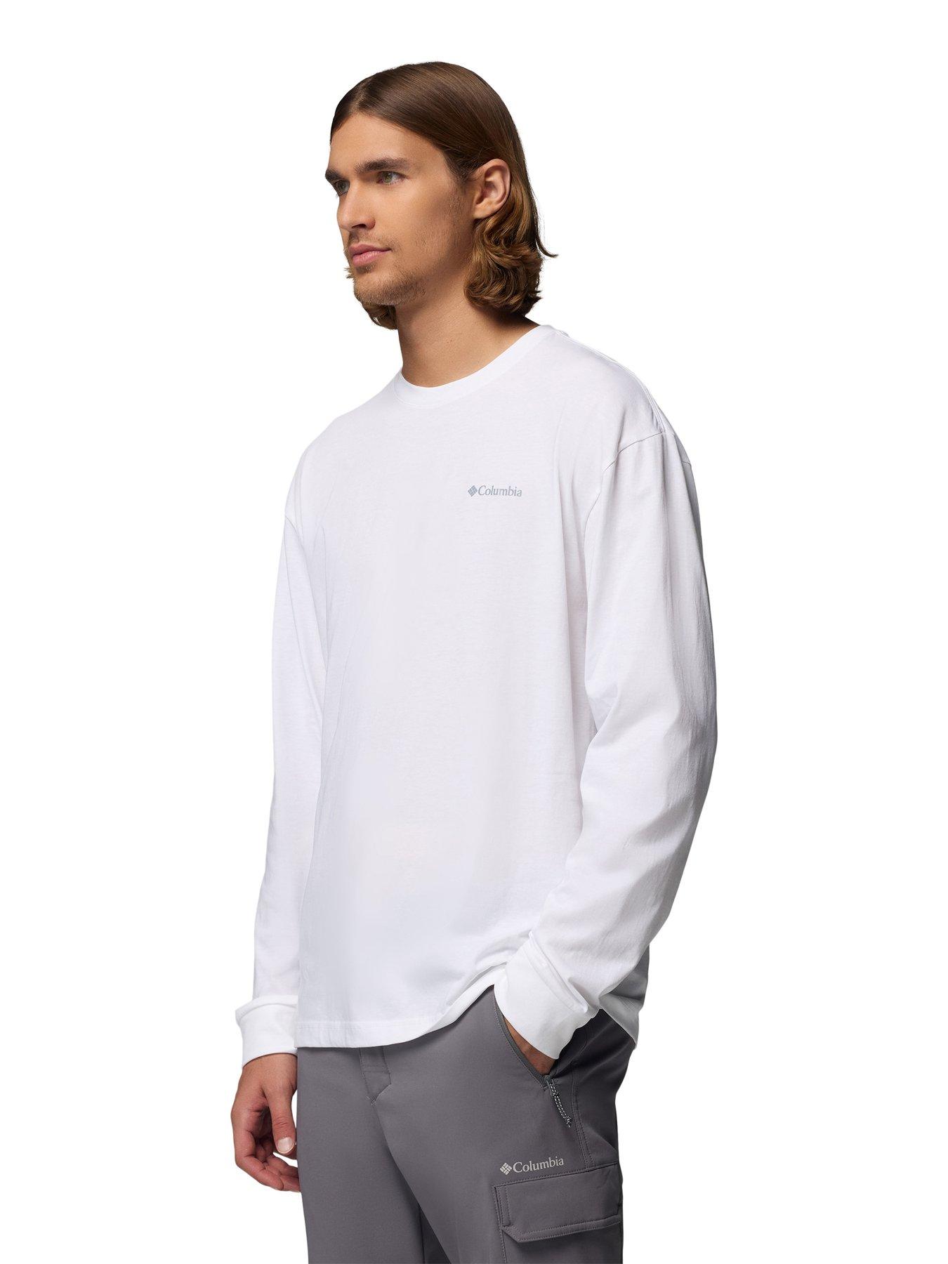  image of columbia-mens-black-butte-long-sleeve-graphic-tee-white