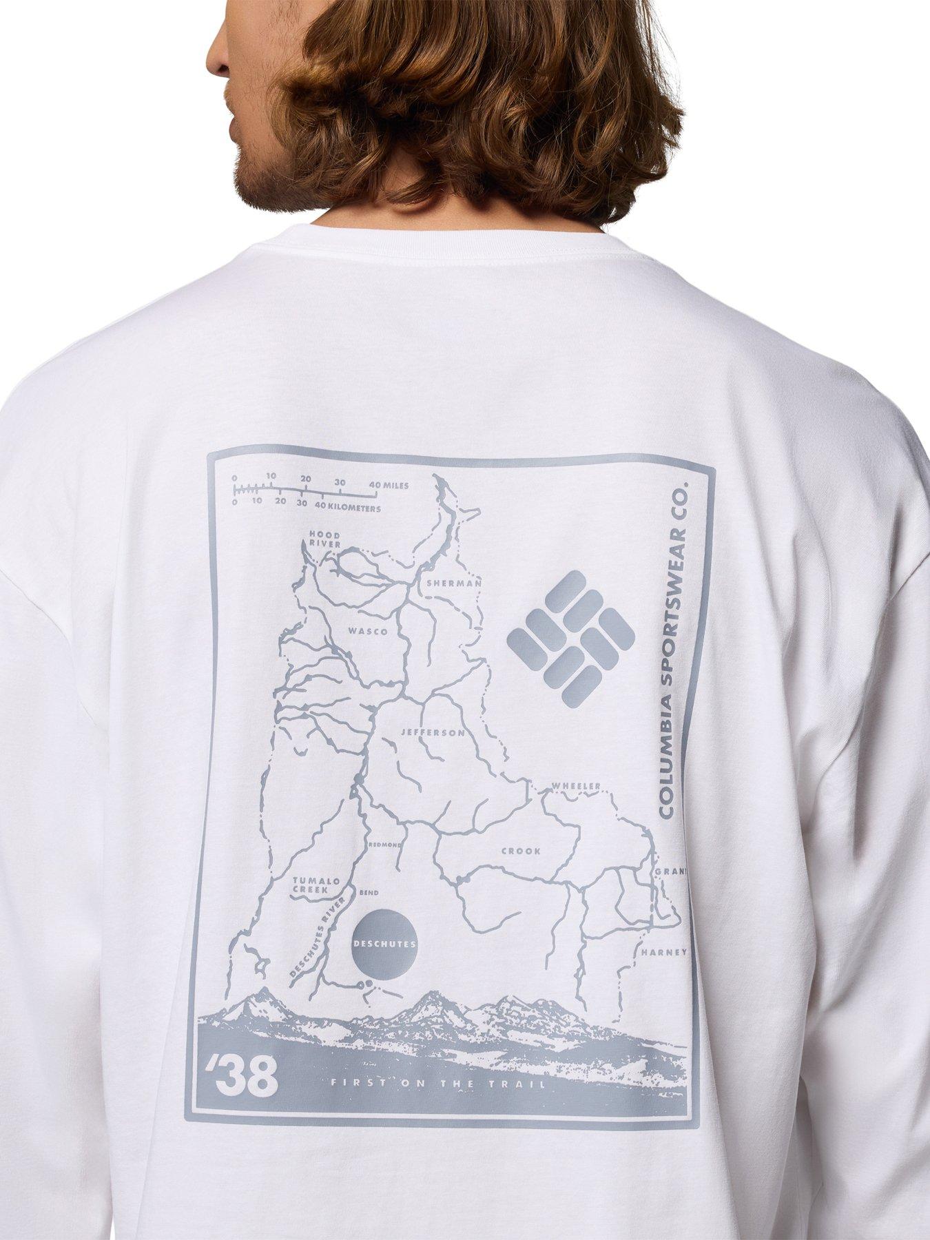  image of columbia-mens-black-butte-long-sleeve-graphic-tee-white