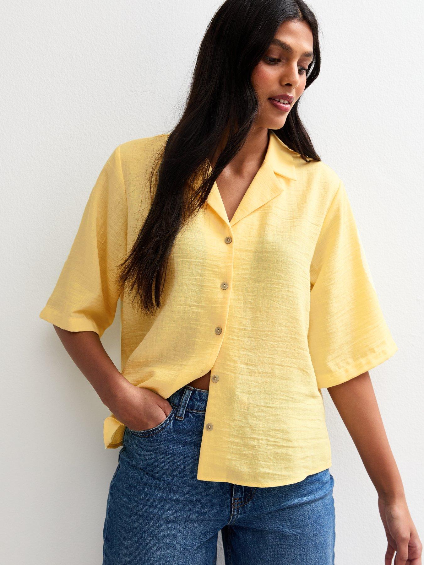 undefined Yellow Revere Collar Short Sleeve Shirt