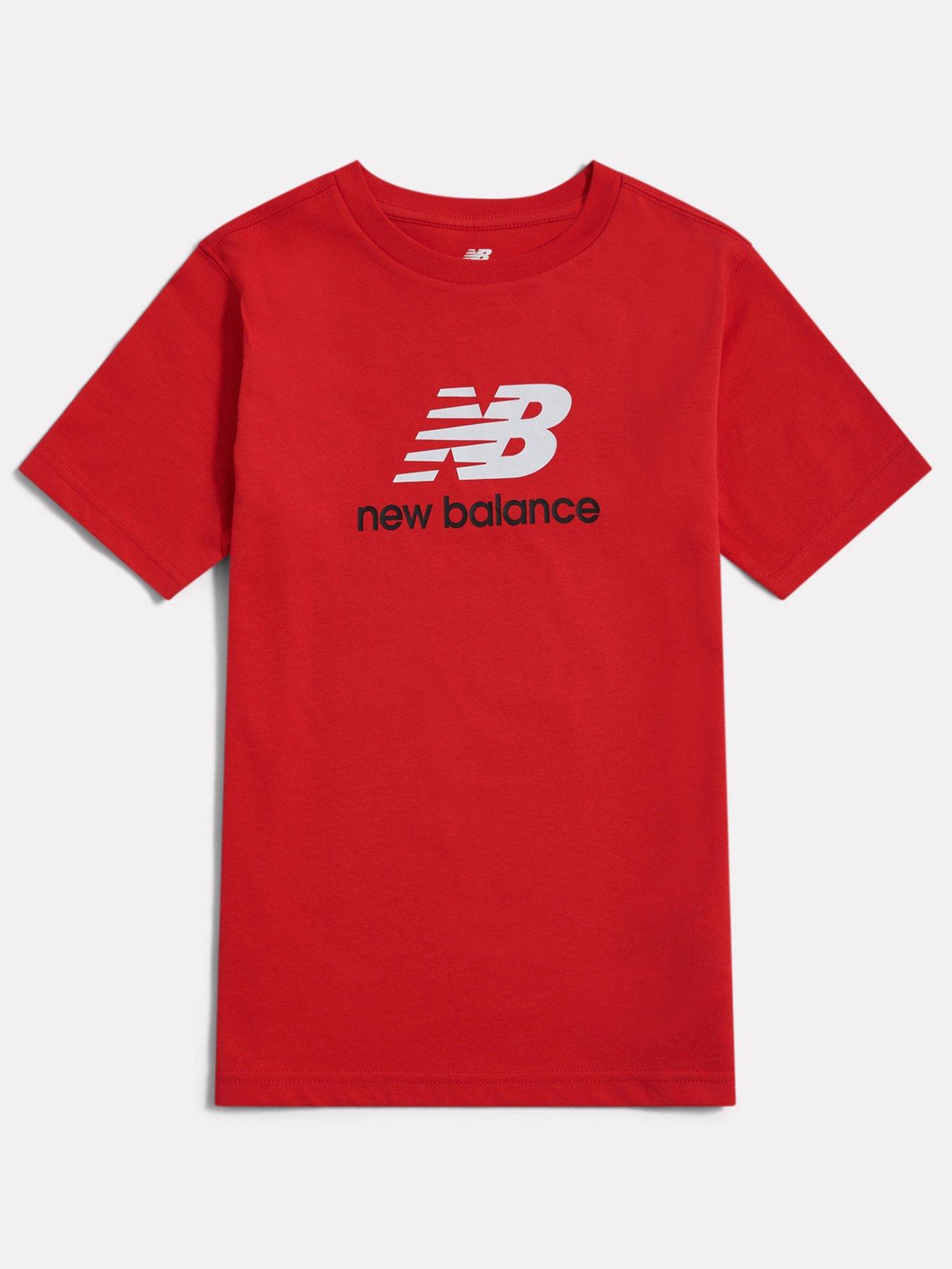 New Balance Junior Boys Jersey Stacked Logo T-Shirt - Red